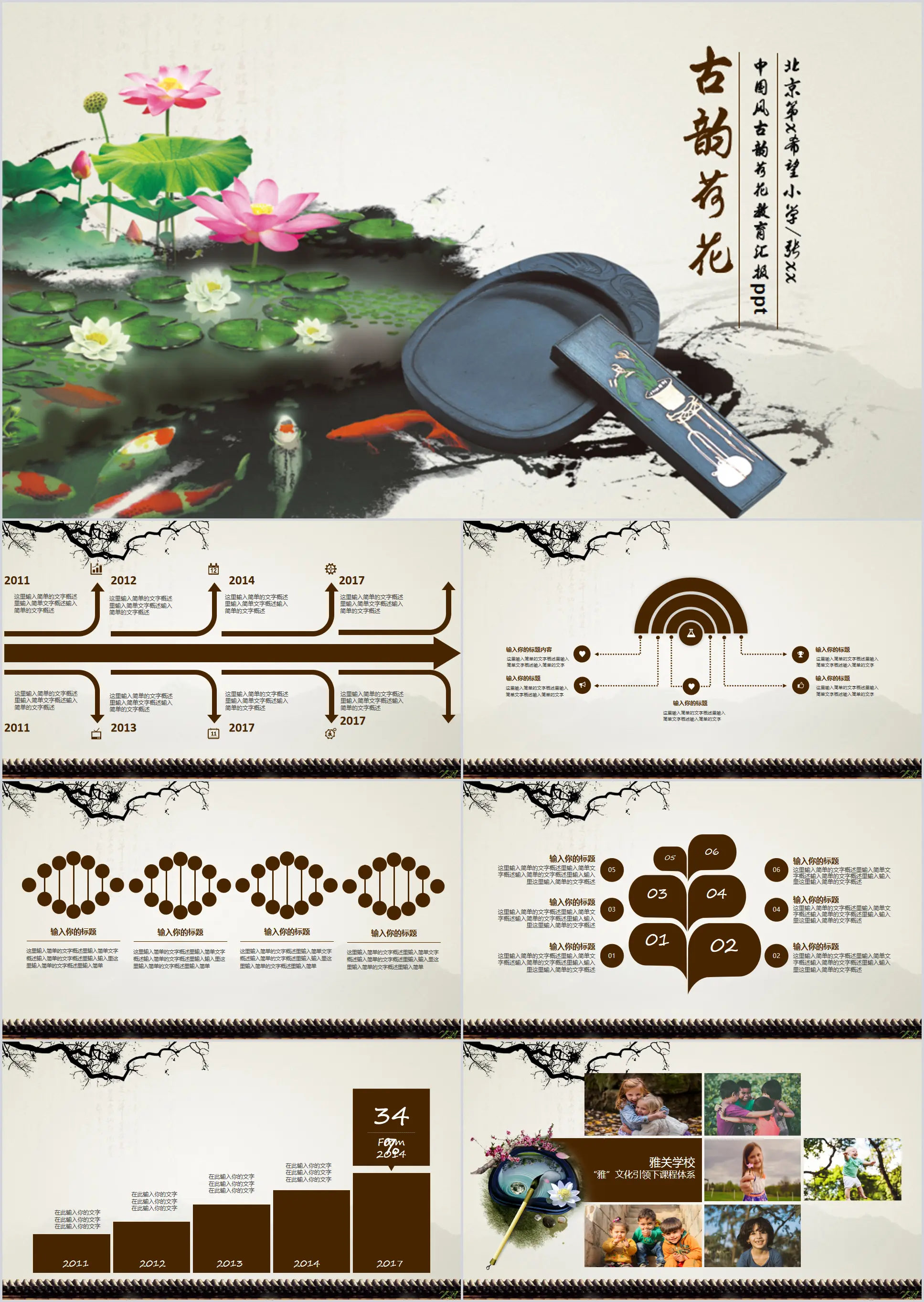 Chinese style ancient rhyme lotus education training report PPT template