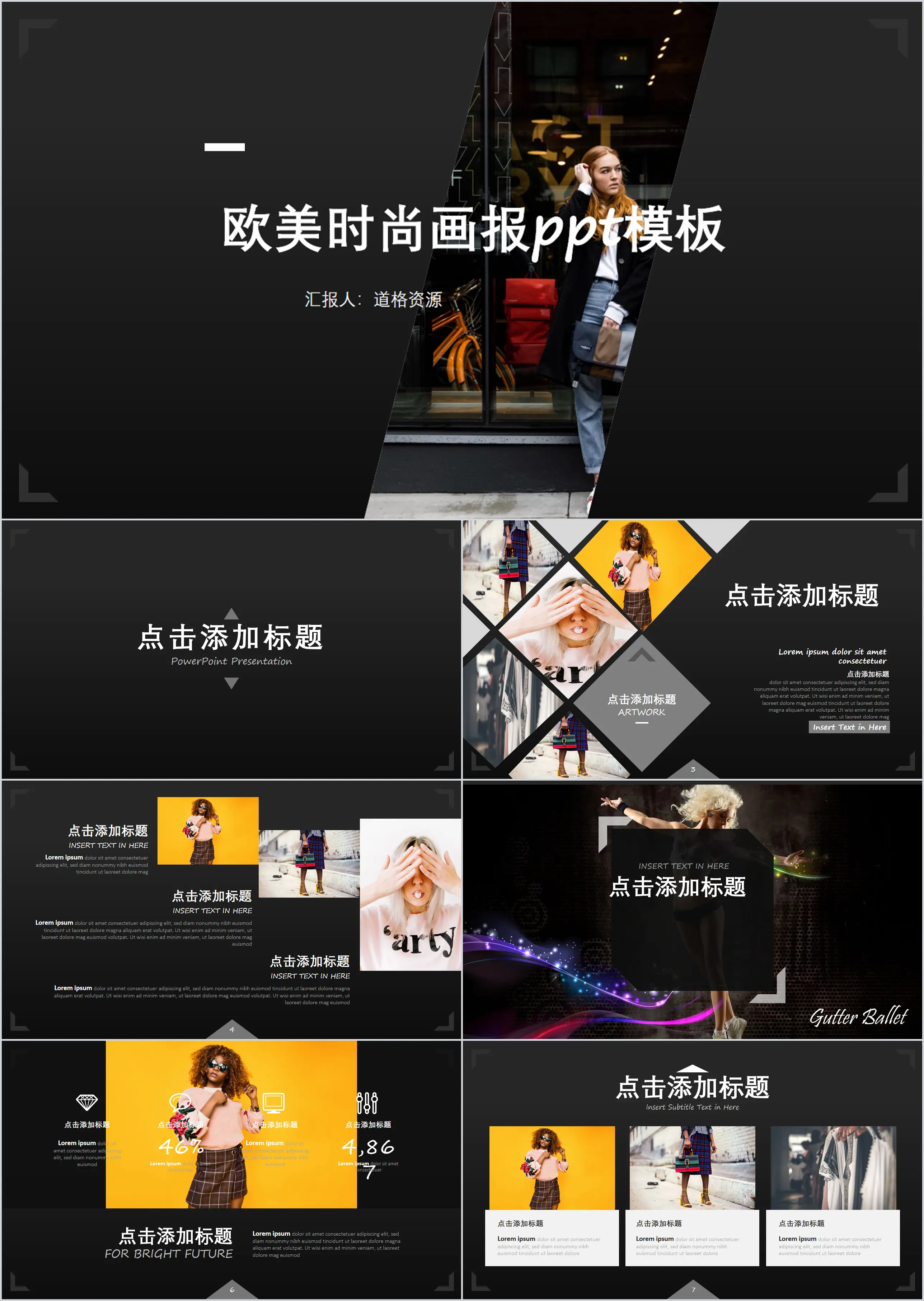 European and American magazine style high-end fashion brand promotion PPT template