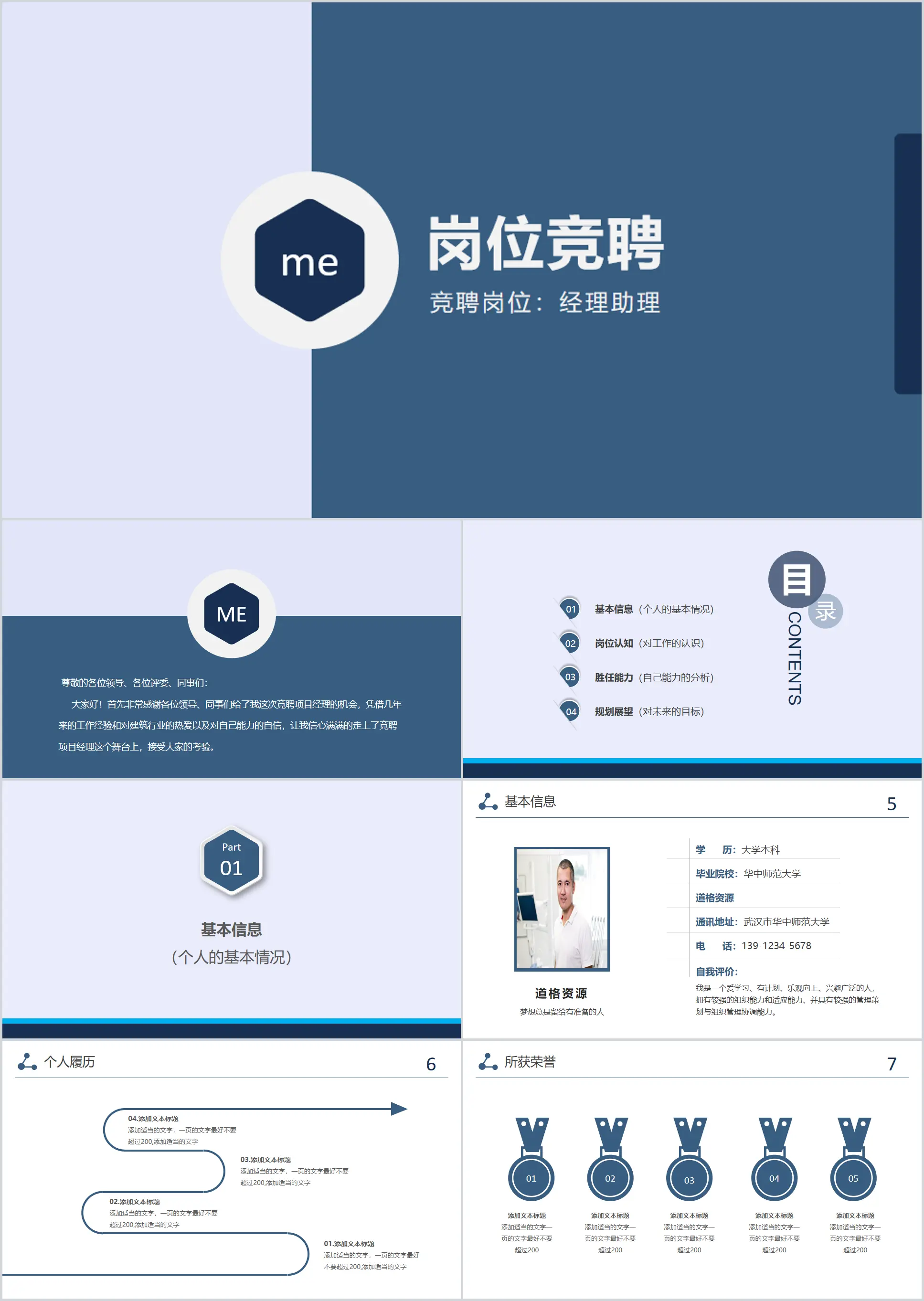 Blue business style post competition PPT template