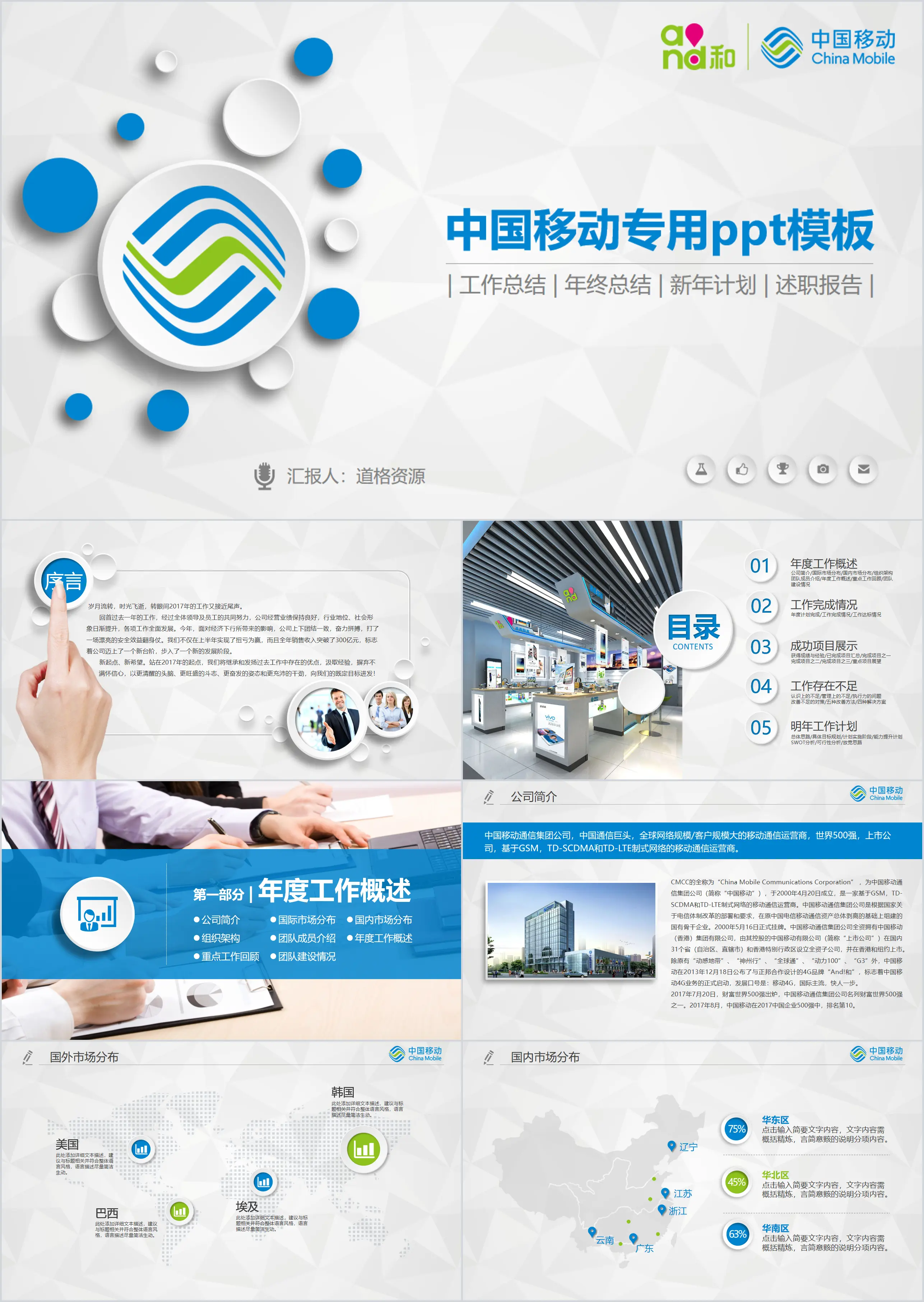 Modèle PPT de microsome de China Mobile Communications Corporation bleu concis