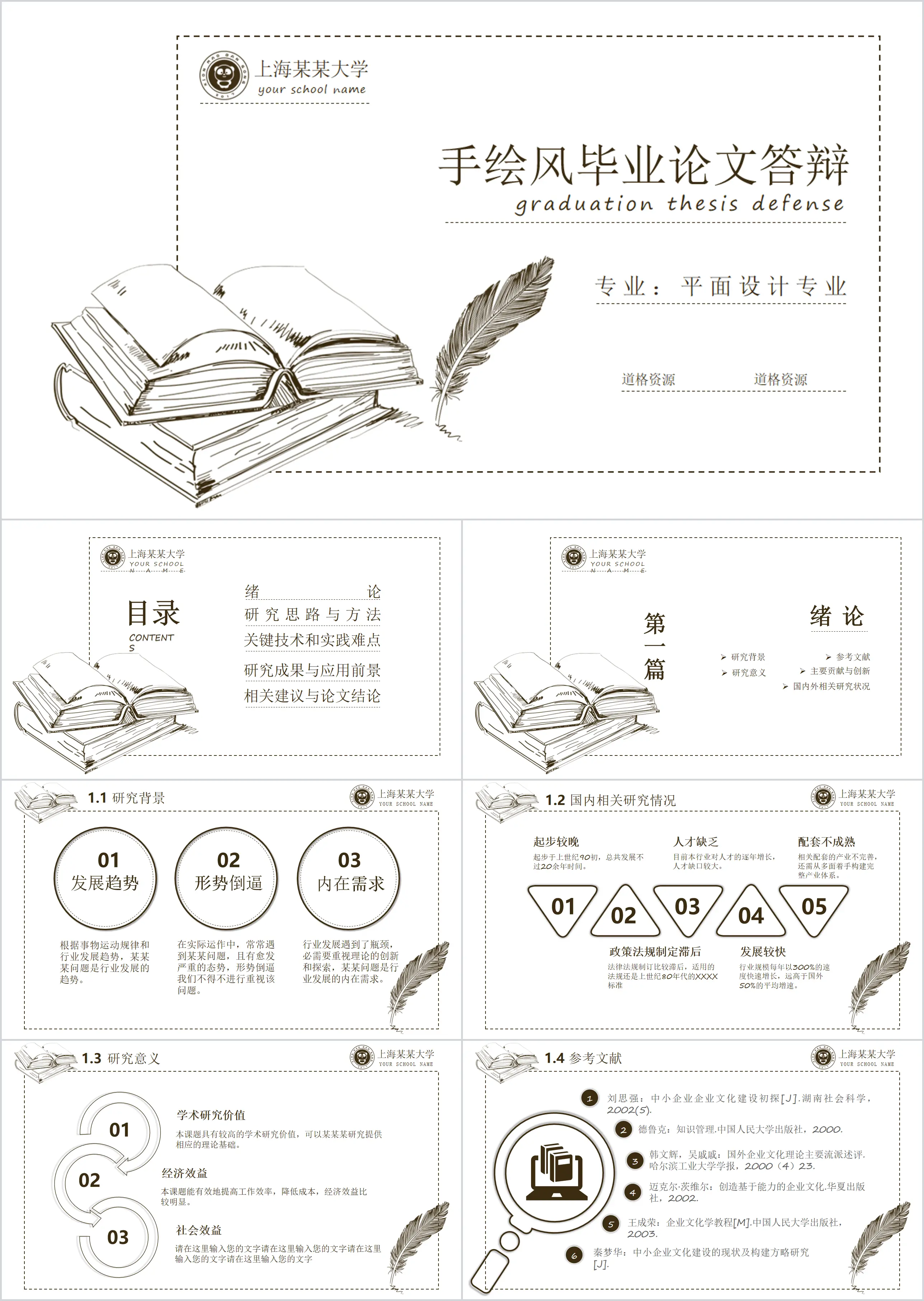 手绘风毕业论文答辩开题报告PPT模板