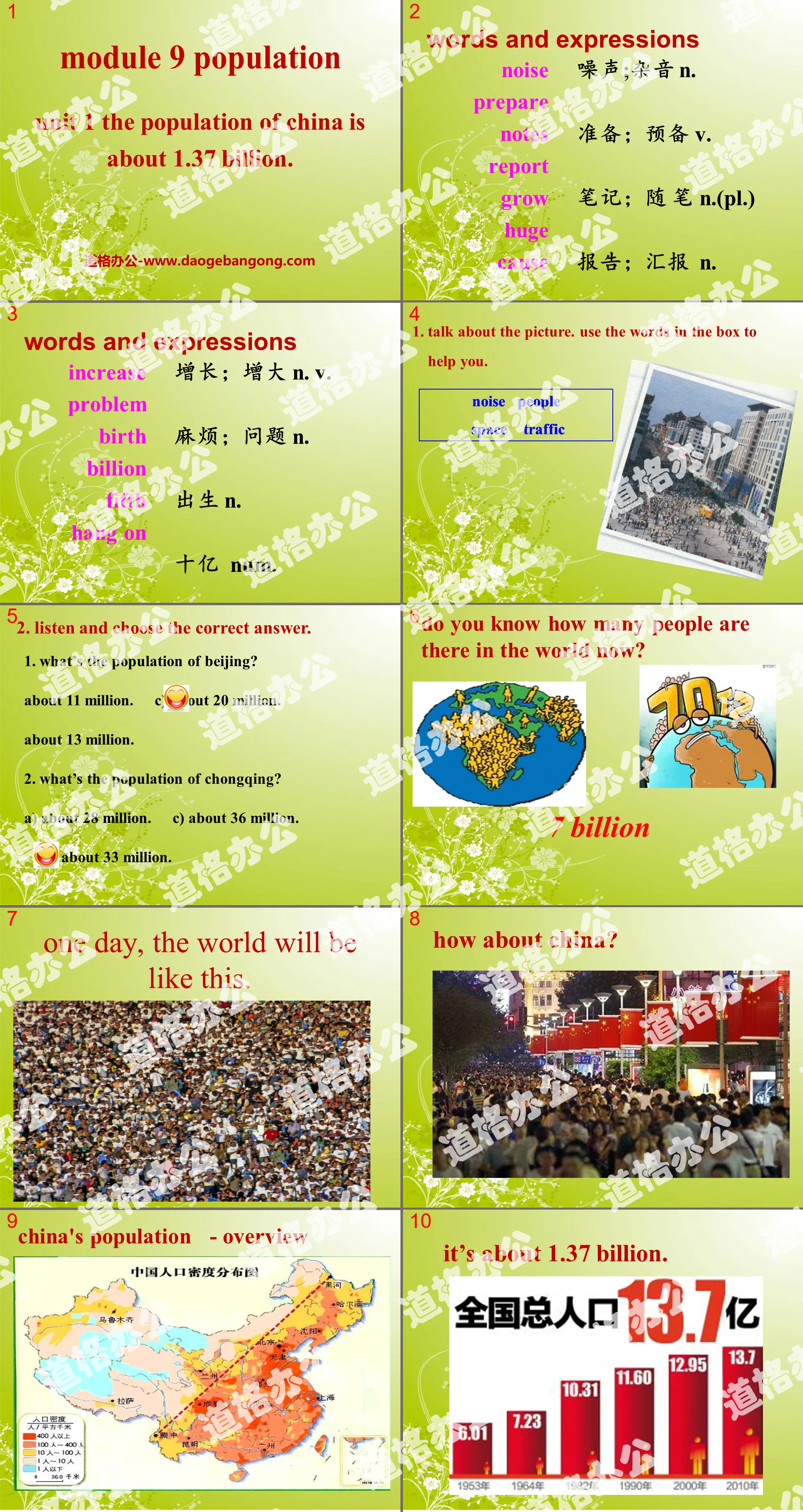 "The population of China is about 1.37 billion" Population PPT courseware 2