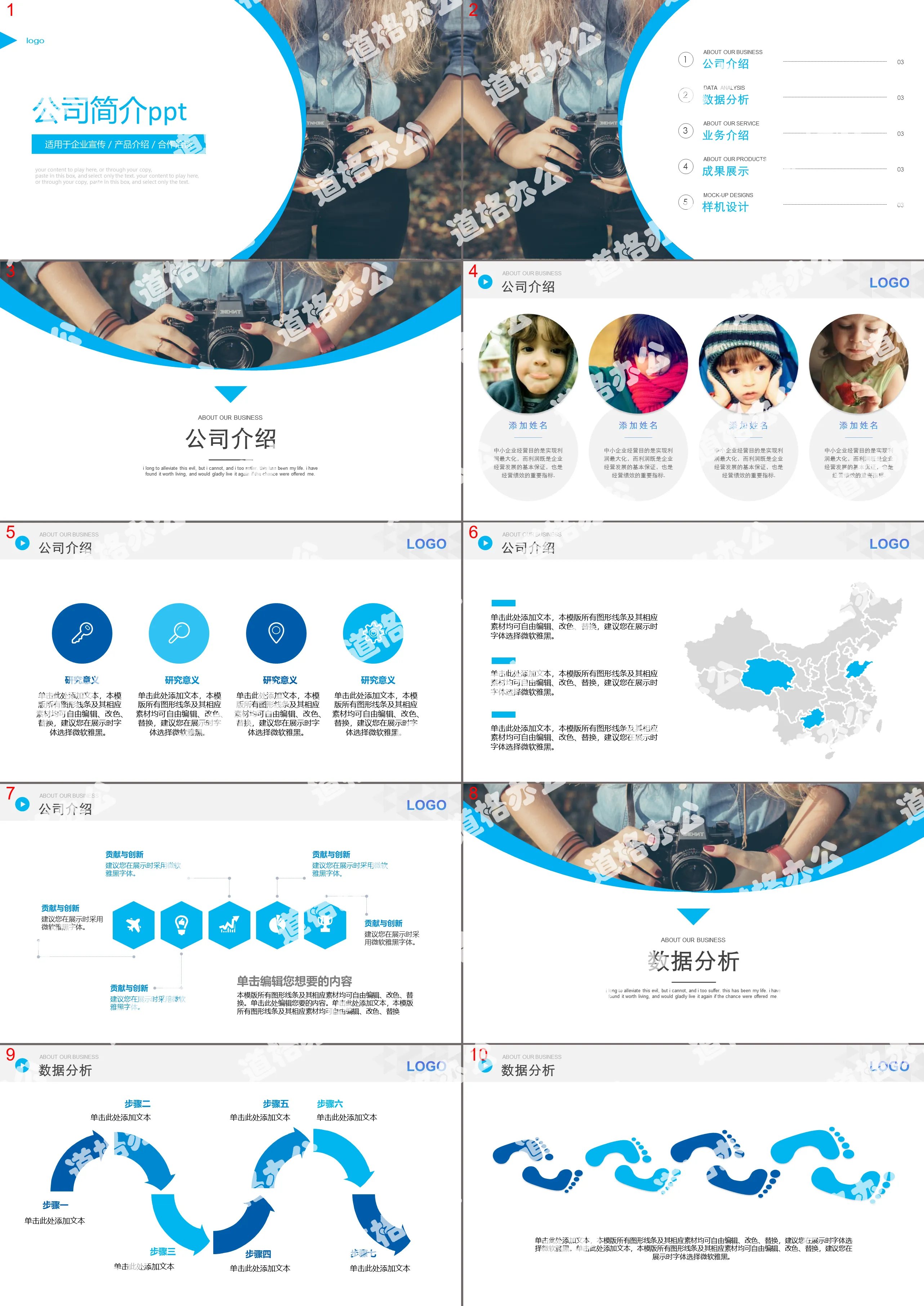 蓝色摄影行业公司简介PPT模板