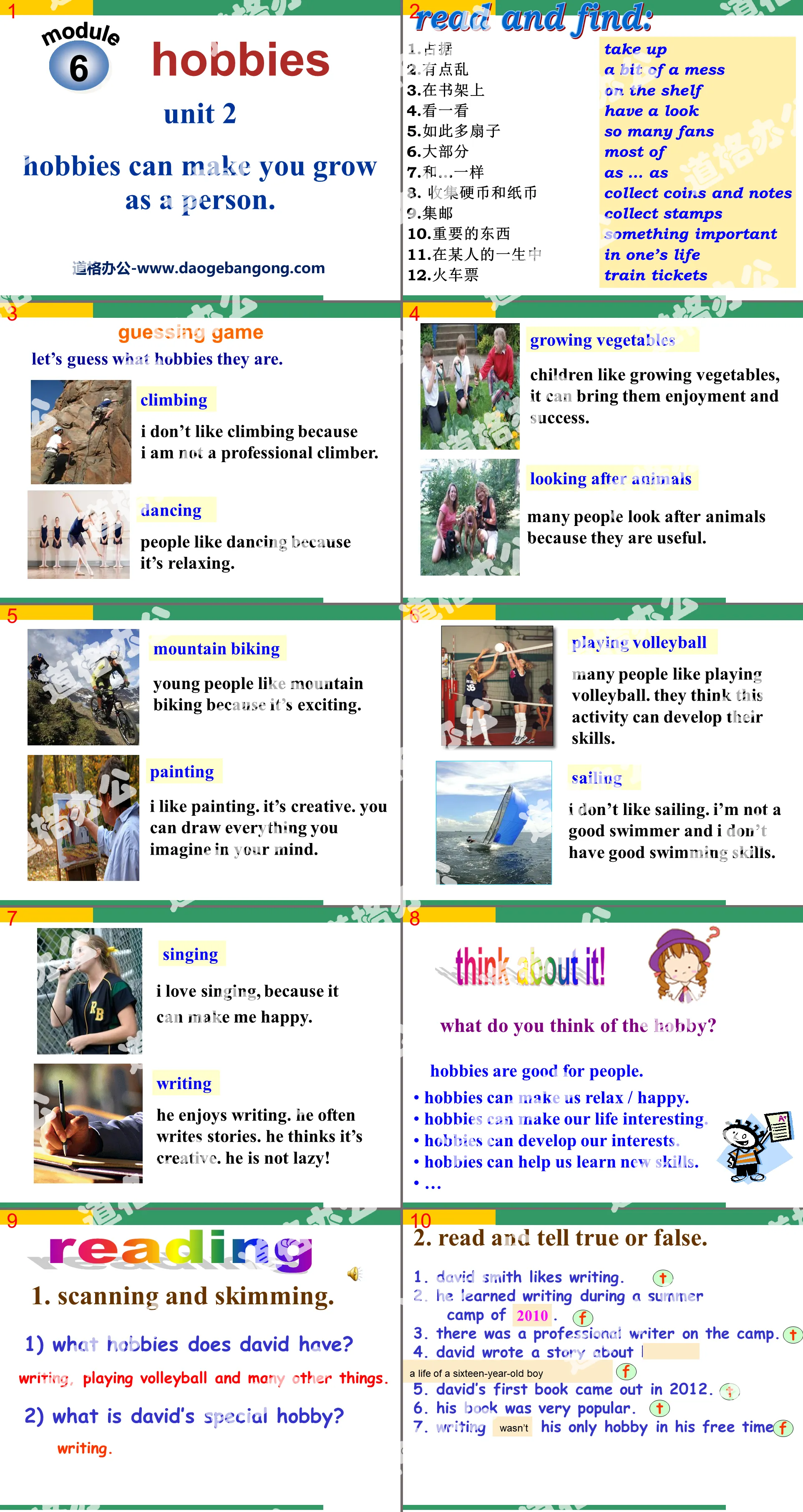 "Hobbies can make you grow as a person" Hobbies PPT courseware 4