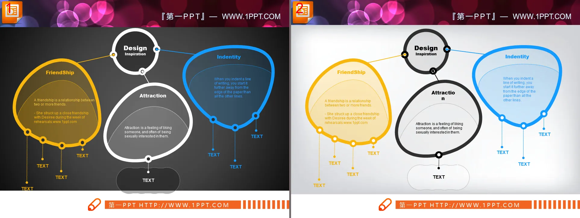 Diffusion relationship PPT charts outlined by two simple lines