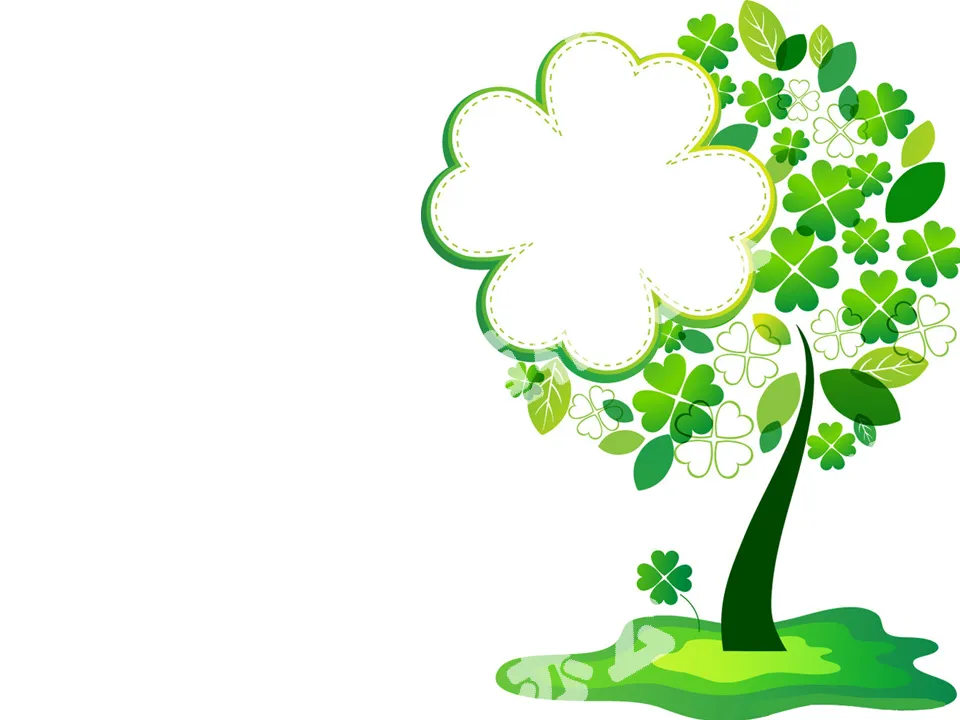 Green four-leaf clover cartoon border PPT background picture