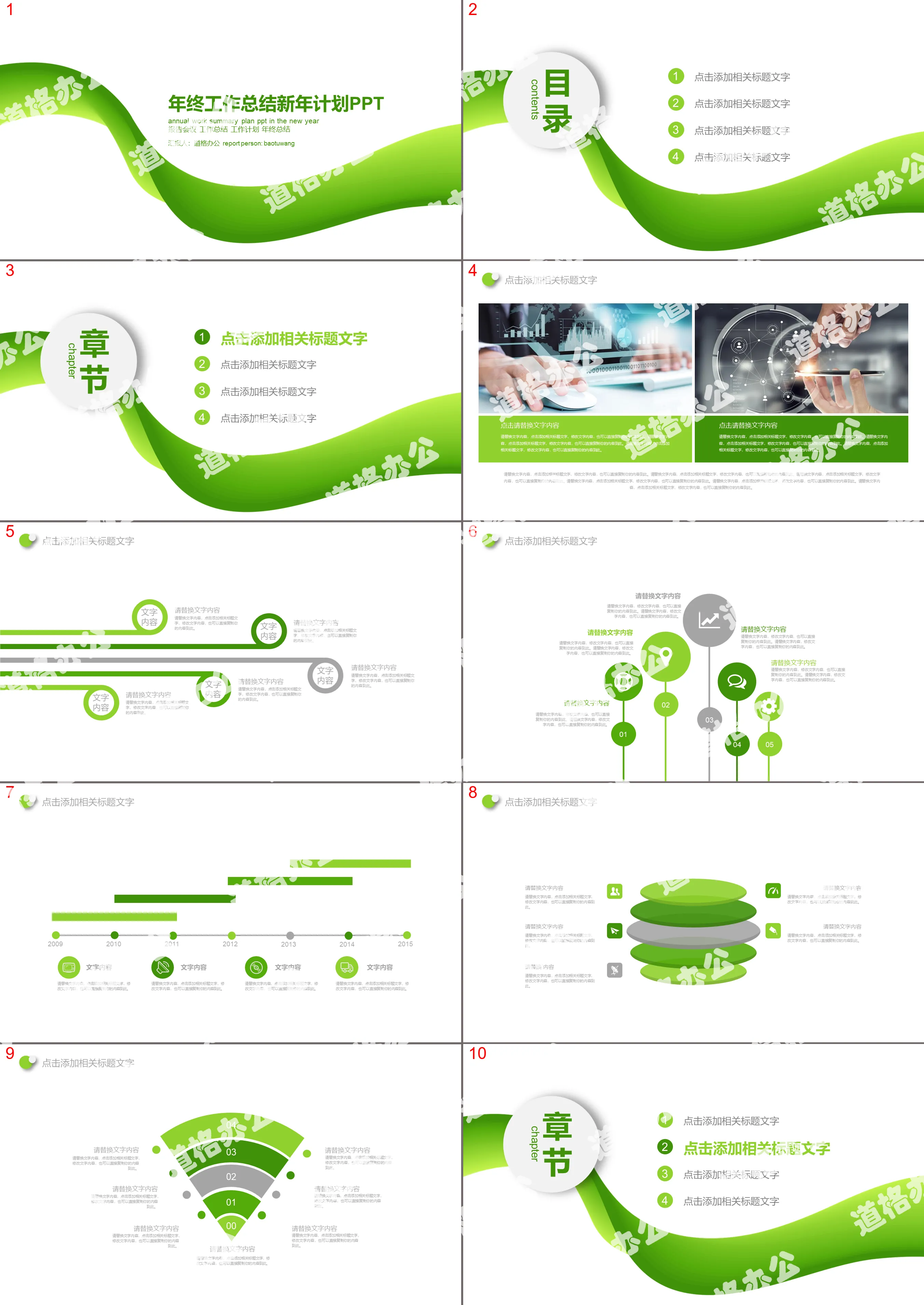 Simple green year-end work summary New Year's plan PPT template