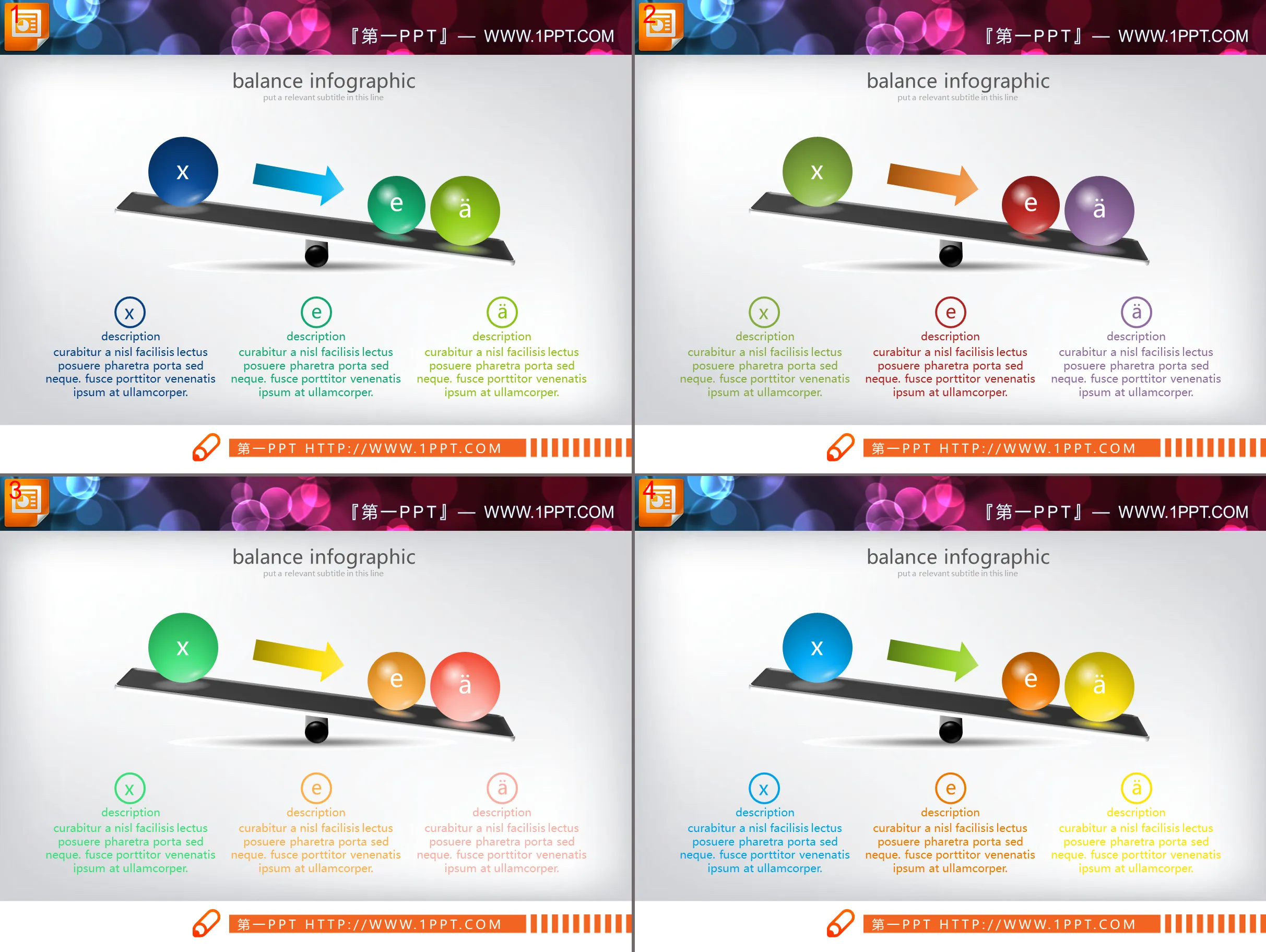 Three-dimensional seesaw ball comparison PPT chart