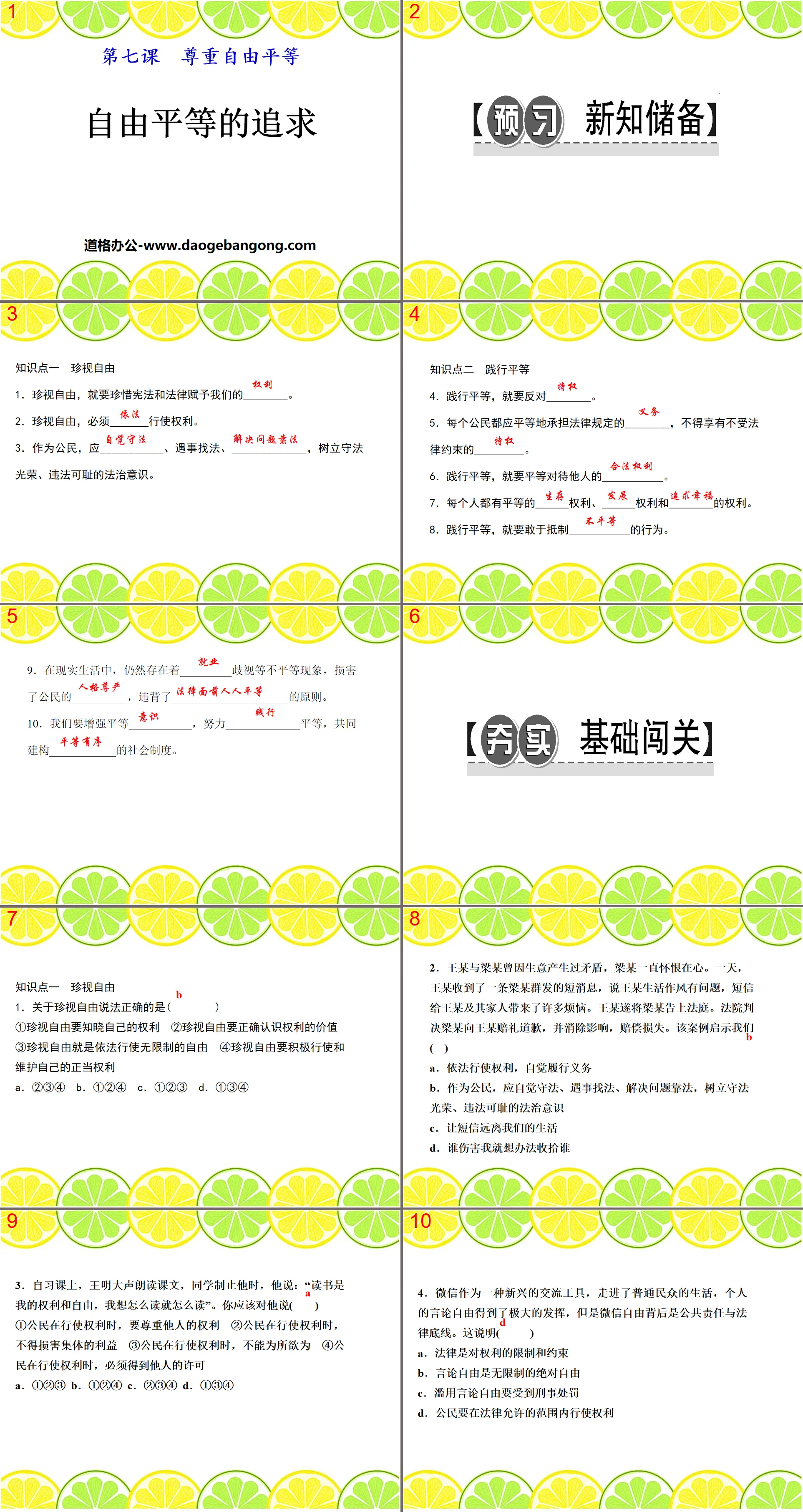 《自由平等的追求》PPT课件下载
