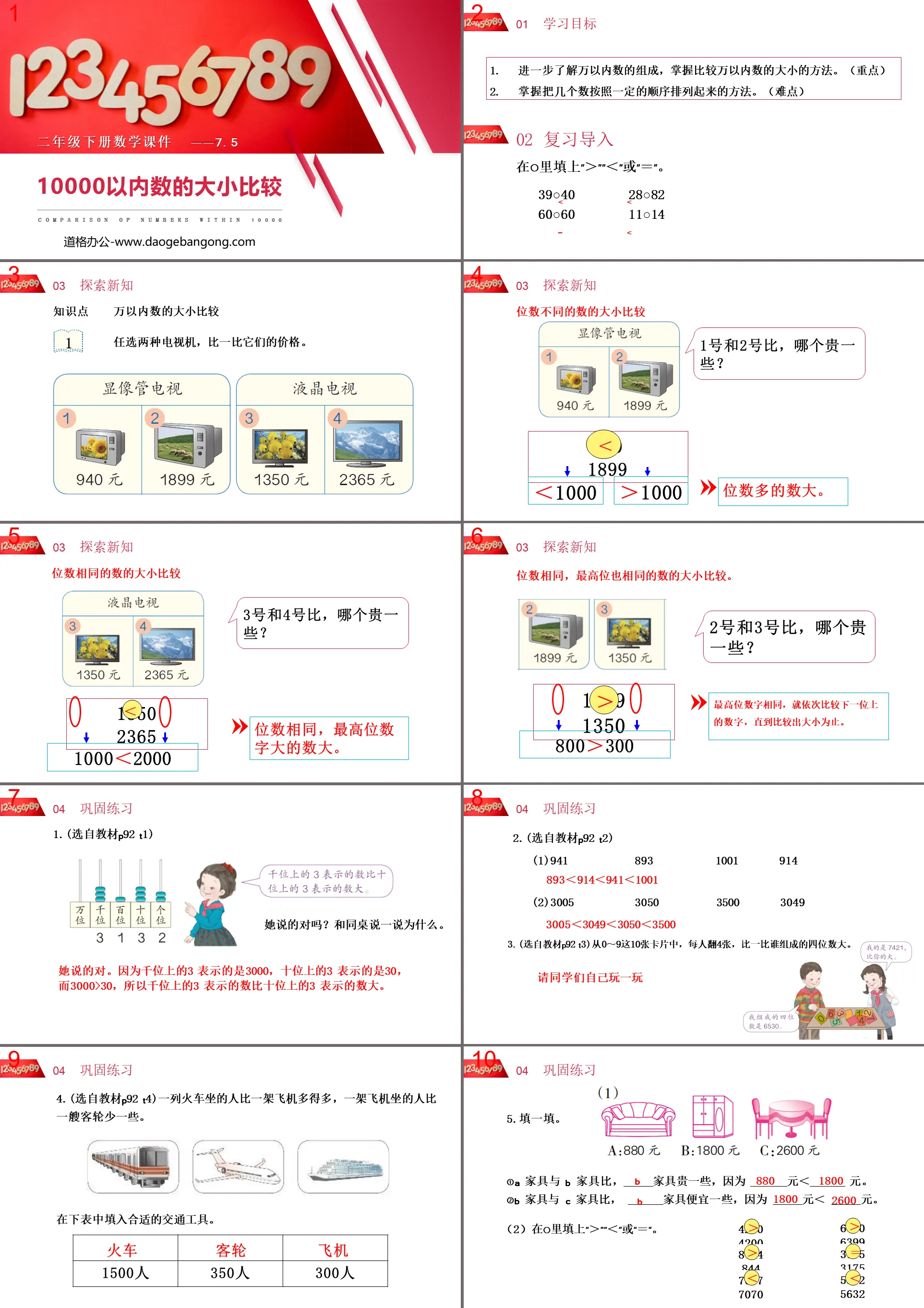 《10000以内数的大小比较》PPT课件下载