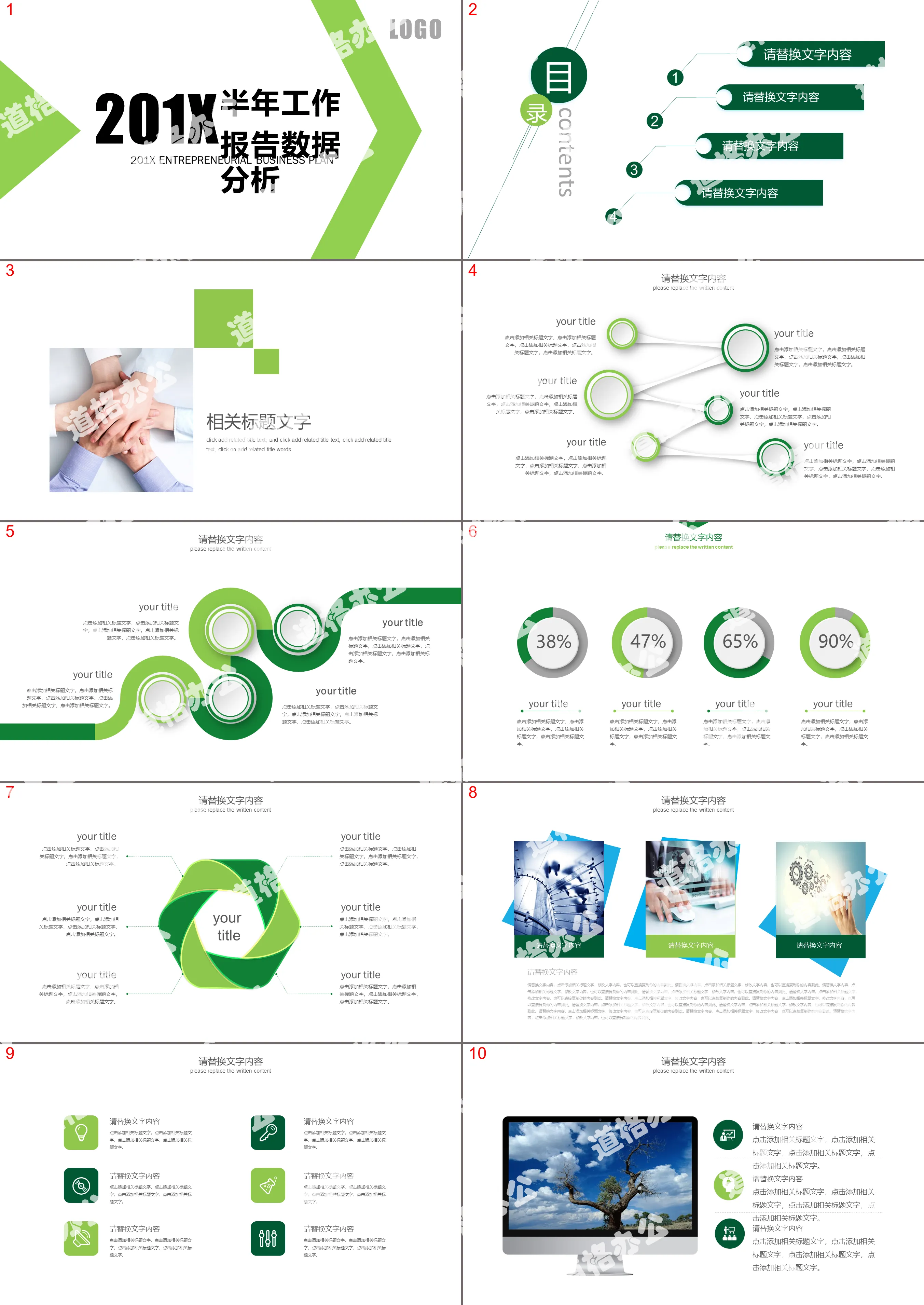 Green concise general data analysis report PPT template