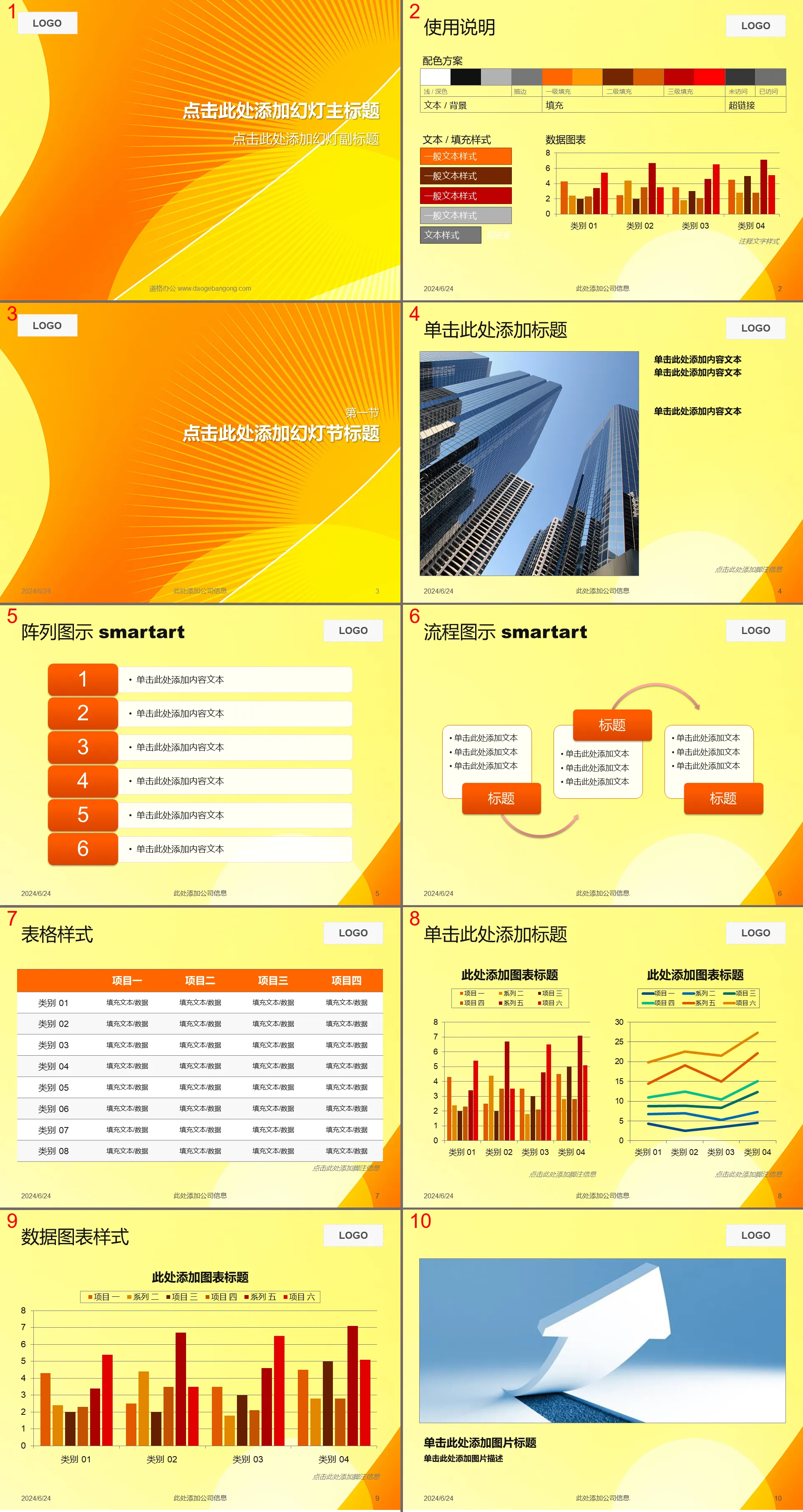 简洁的橙色放射线样式PowerPoint模板下载