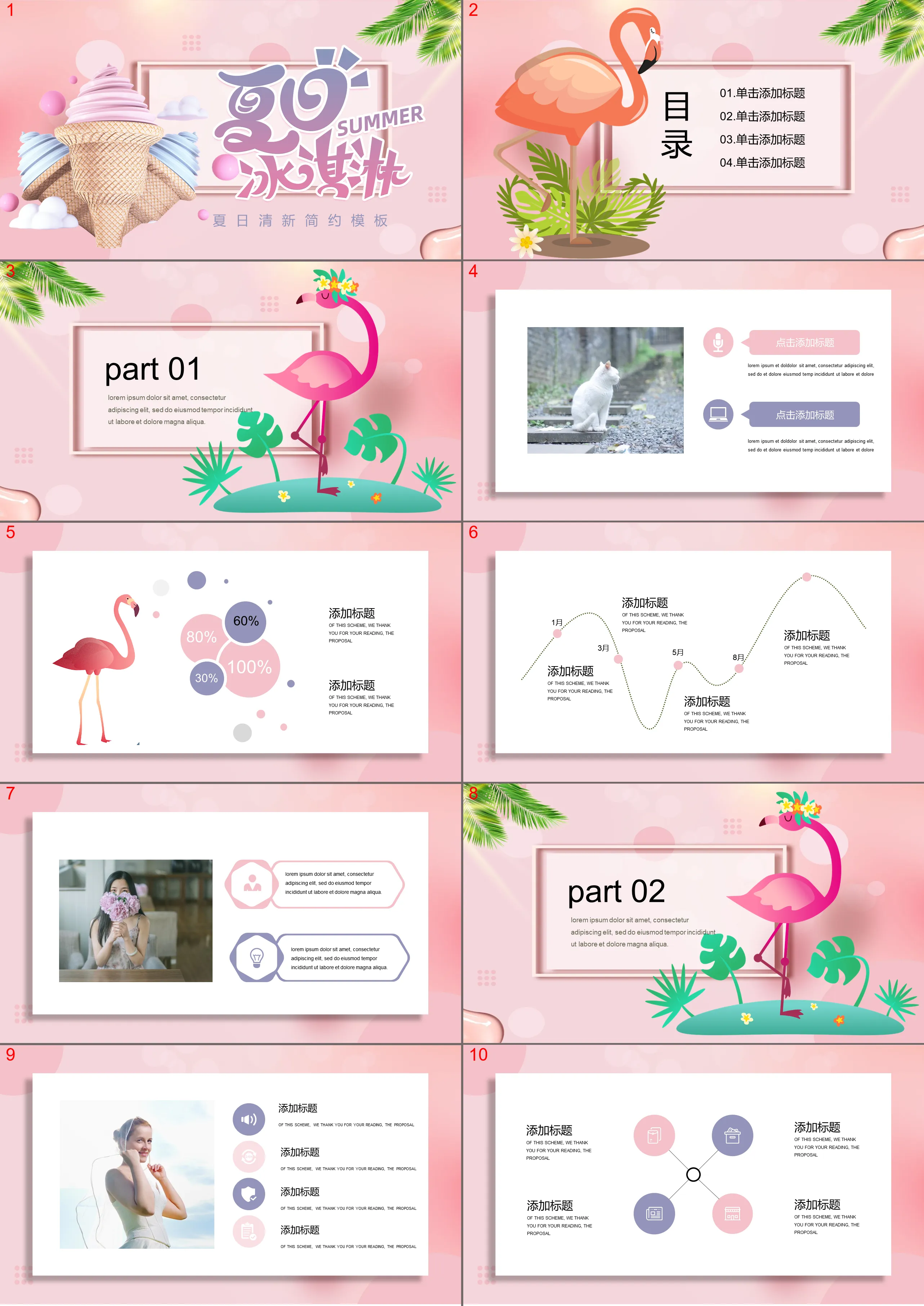 Fresh summer PPT theme template with cartoon ice cream background