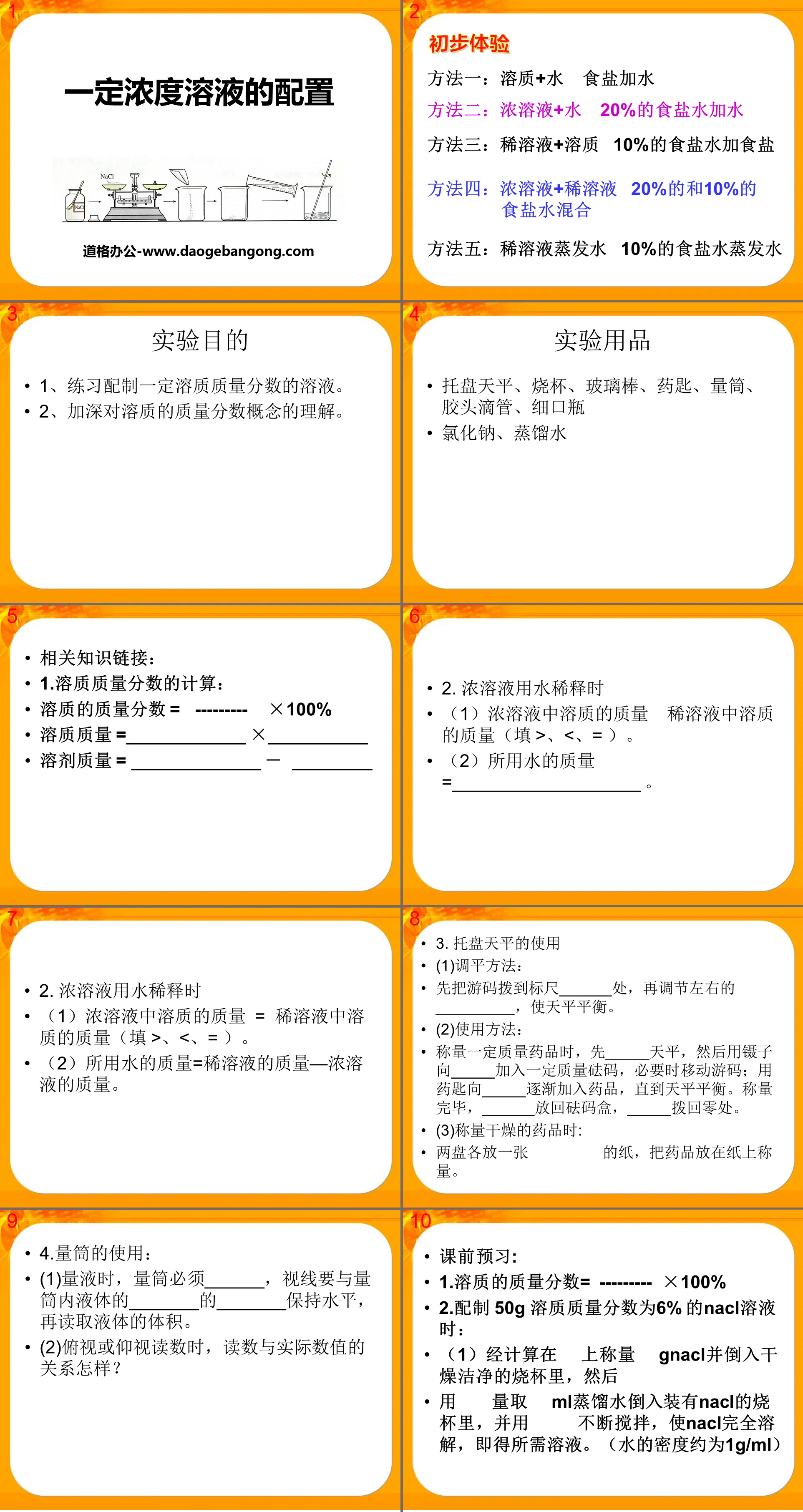 "Configuration of Certain Concentration Solutions" PPT courseware