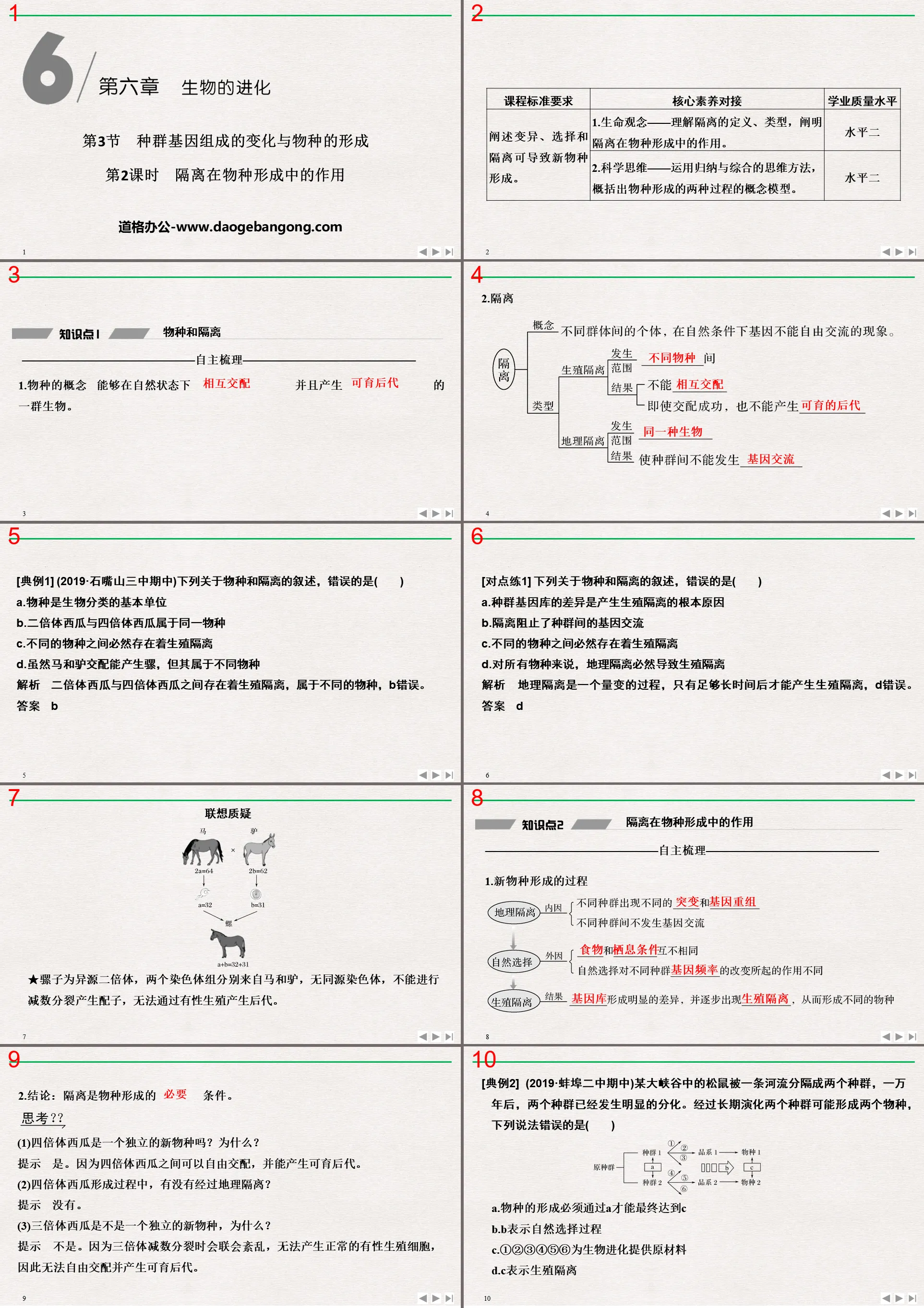 《种群基因组成的变化与物种的形成》生物的进化PPT课件(第2课时隔离在物种形成中的作用)