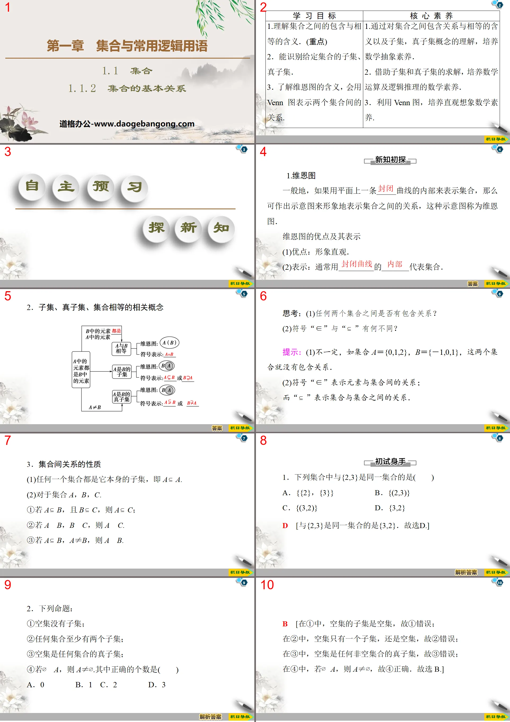 《集合的基本關係》集合與常用邏輯用語PPT下載