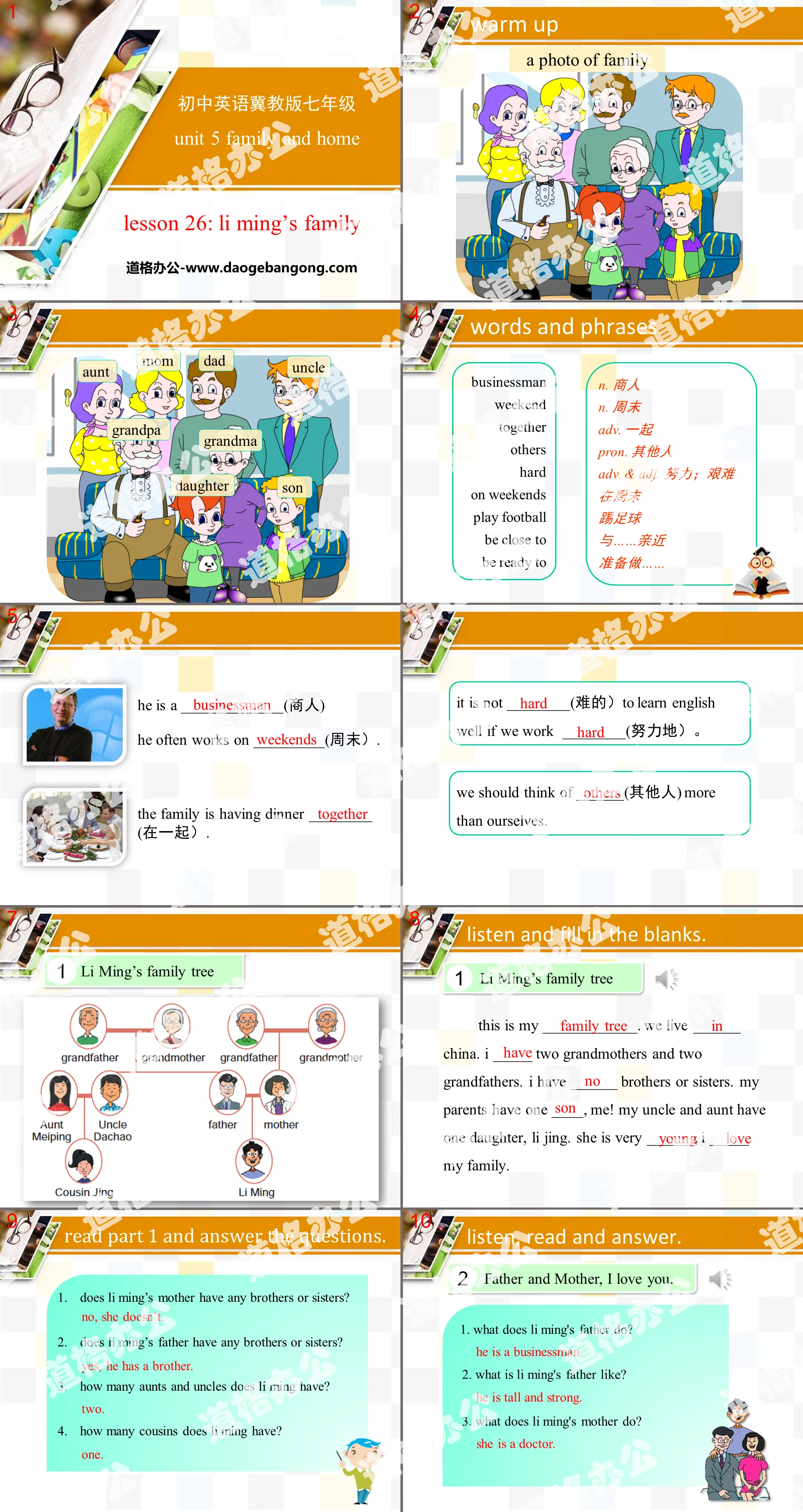 《Li Ming's Family》Family and Home PPT
