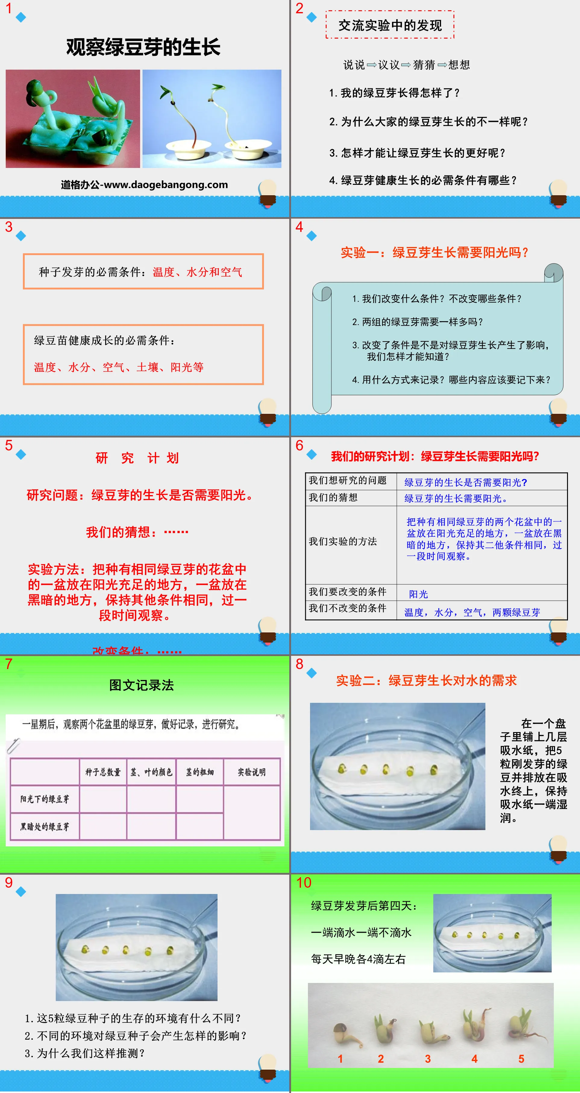 《觀察綠豆芽的生長》生物與環境PPT教學課件