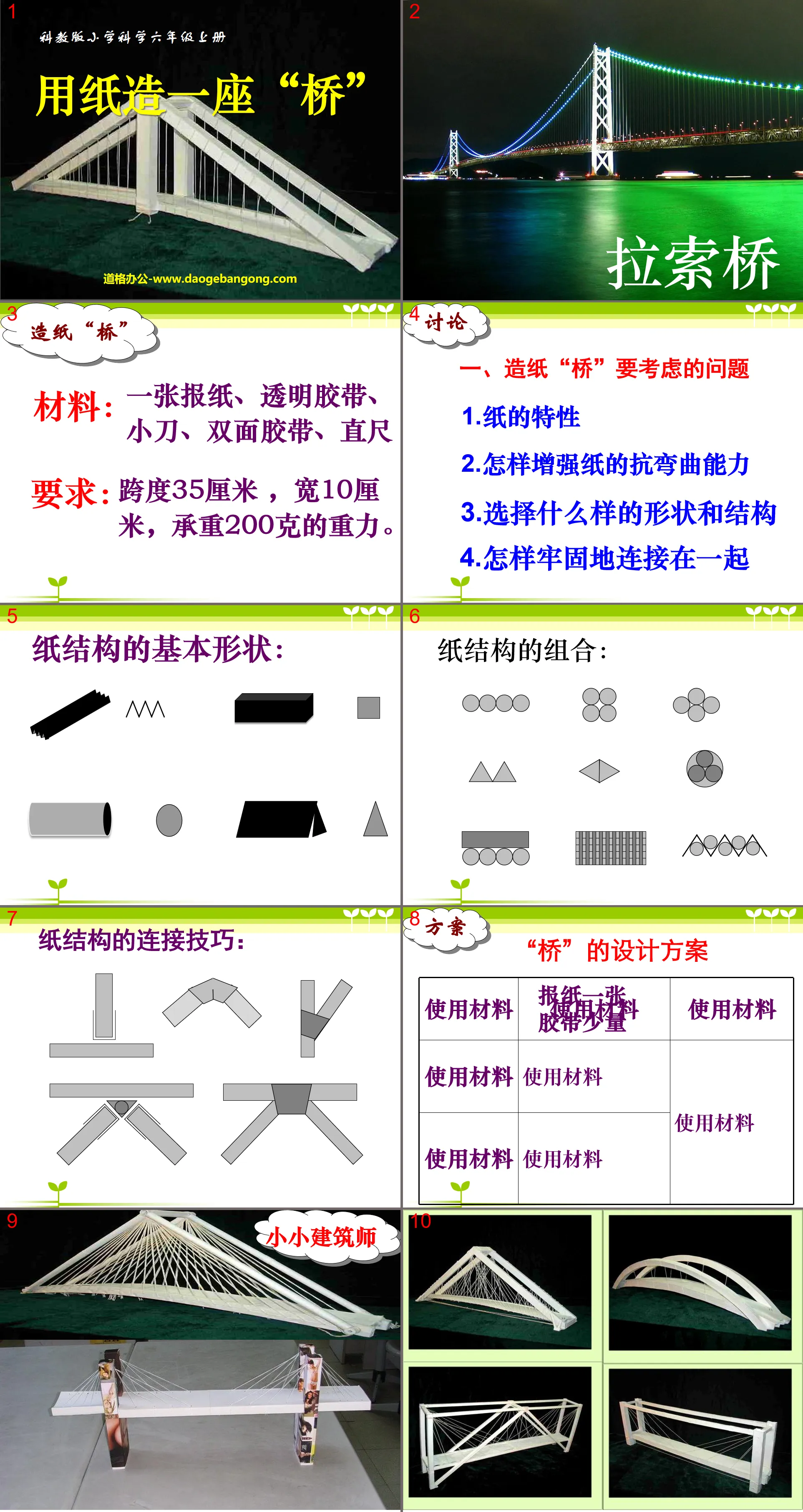 《用纸造一座“桥”》形状与结构PPT课件
