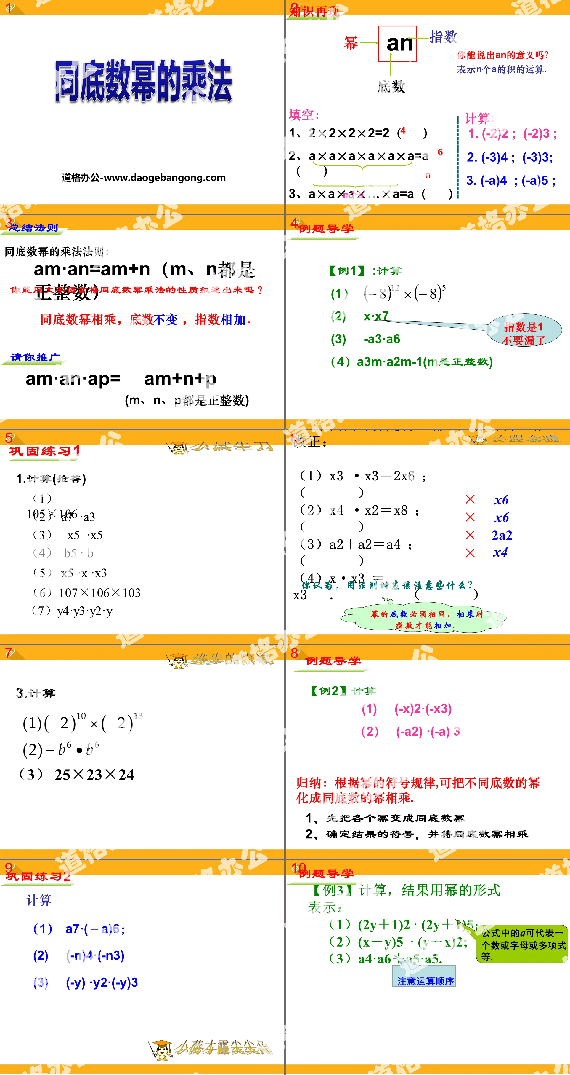 "Multiplication of powers with the same base" PPT