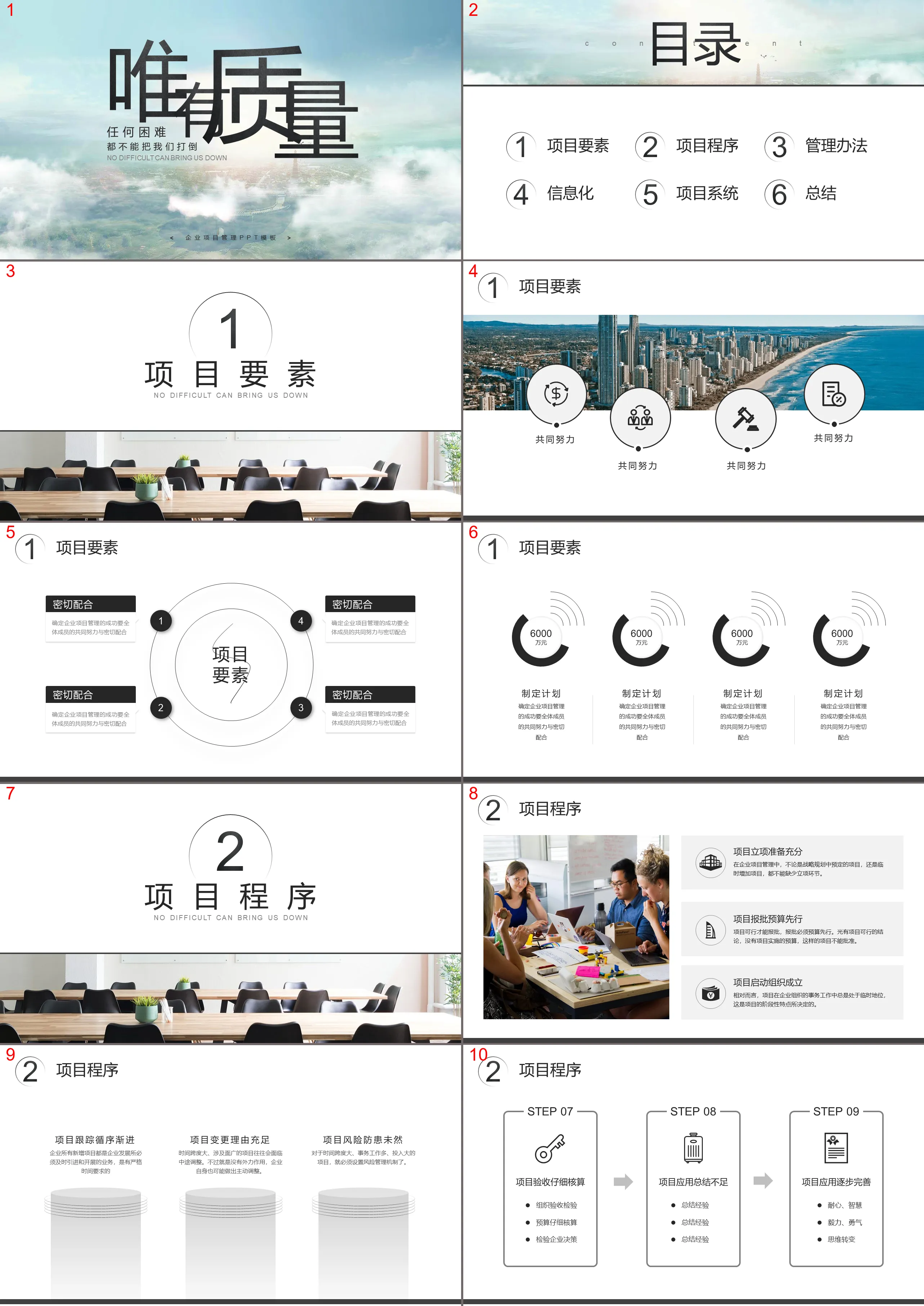 大气磅礴的“唯有质量”企业项目管理PPT模板