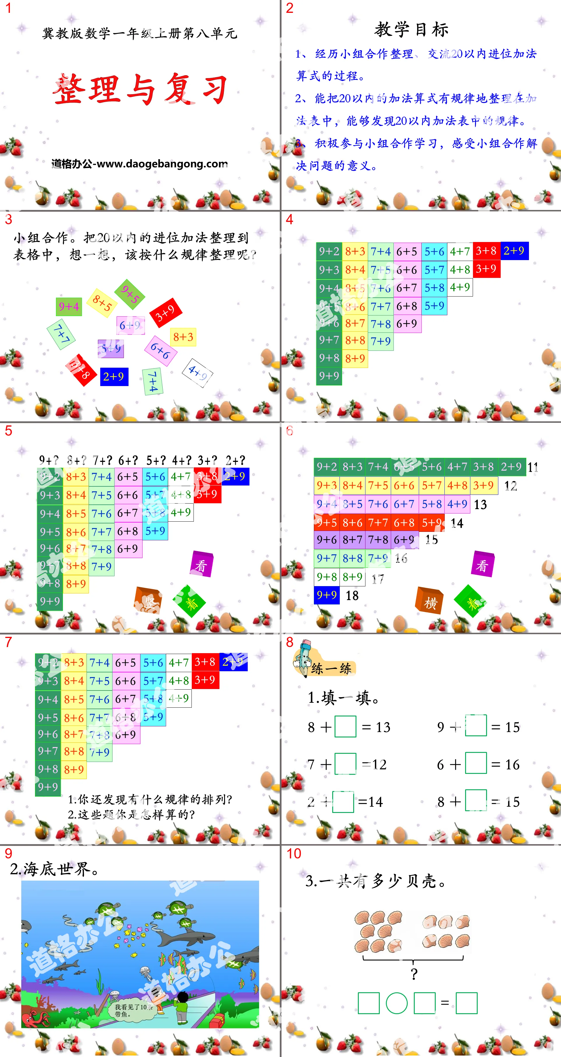 《整理與複習》20以內的加法PPT課件