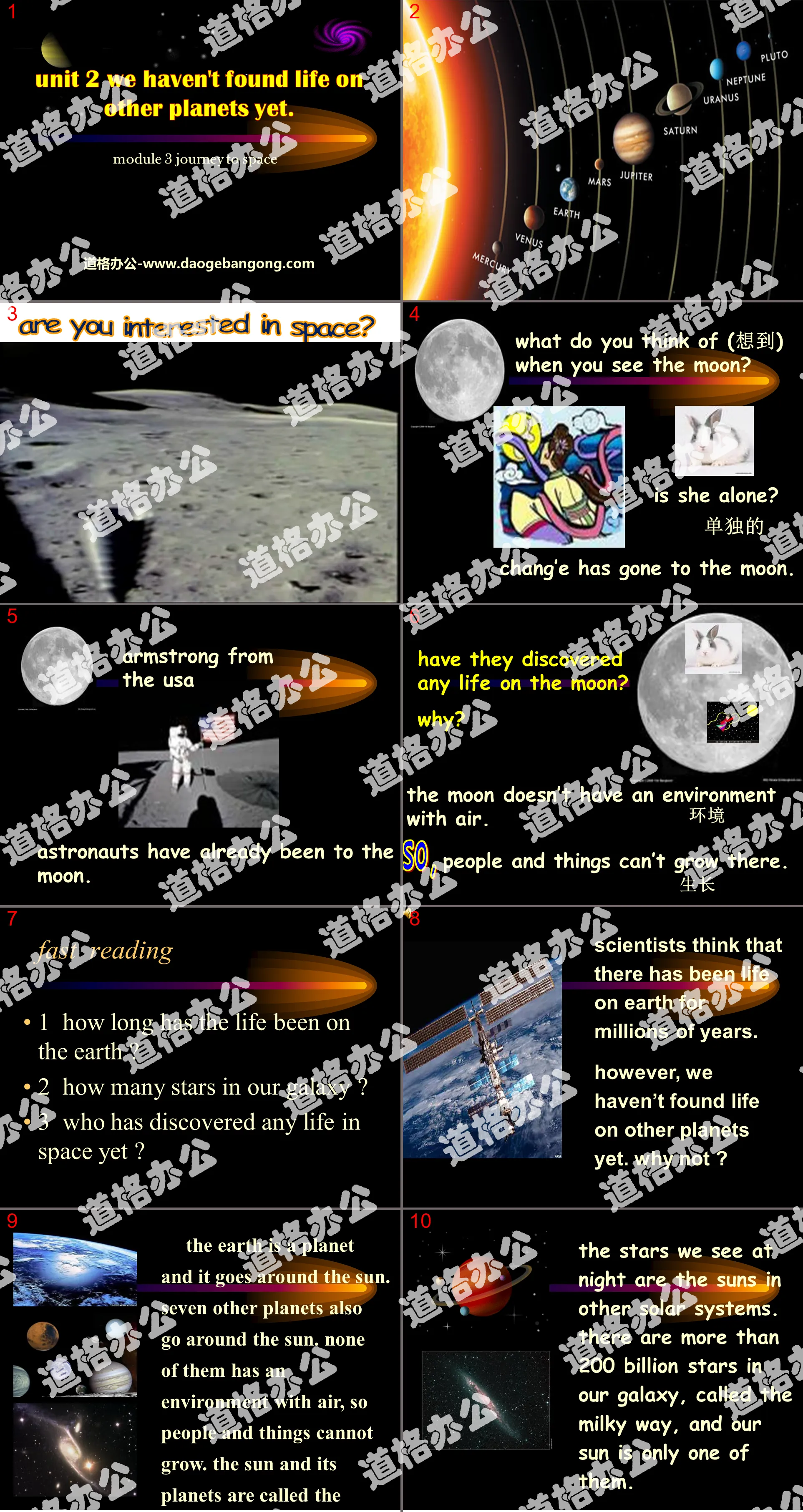 "We have not found life on any other planets yet" journey to space PPT courseware