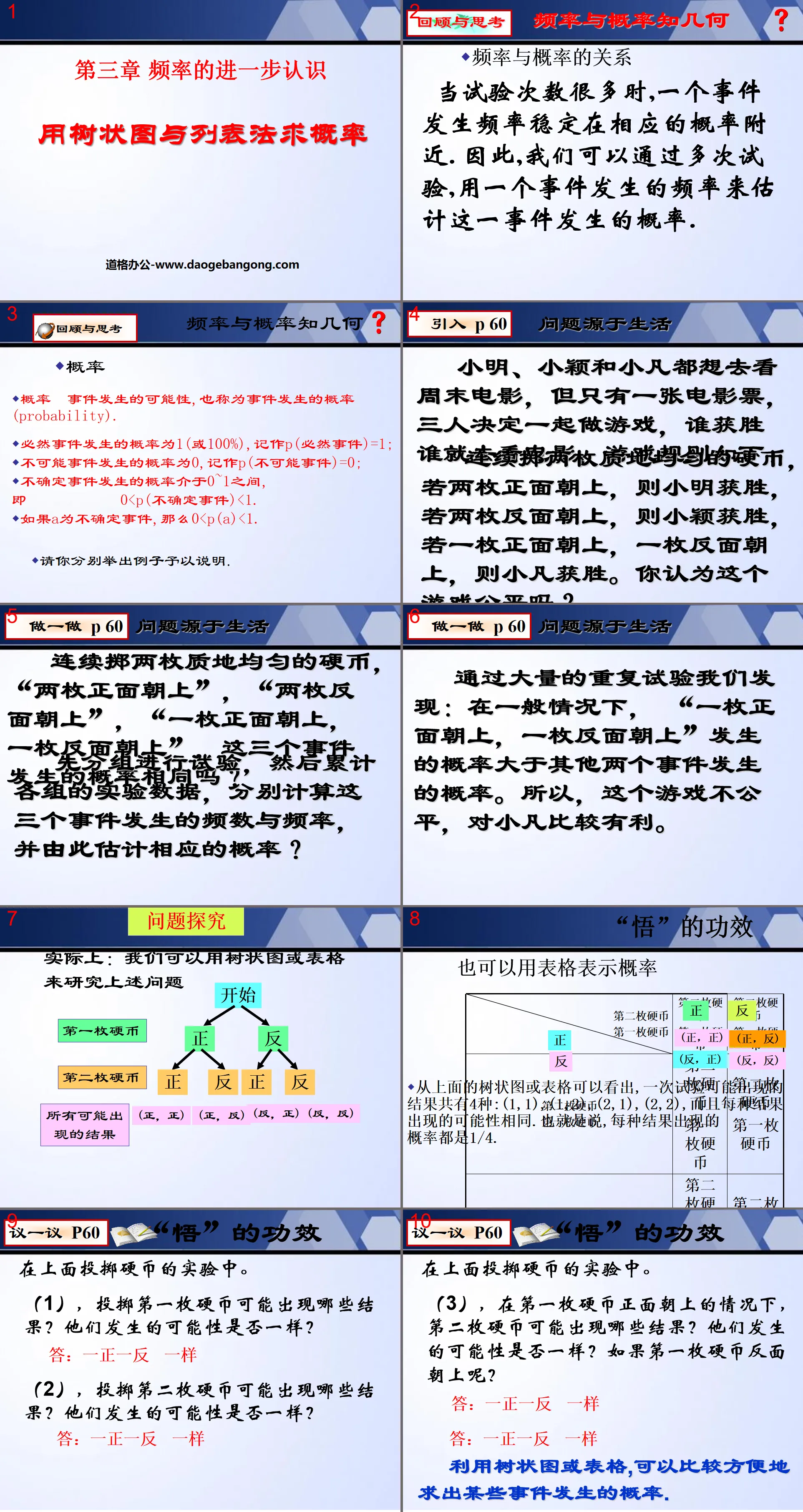 《用树状图或表格求概率》概率的进一步认识PPT课件
