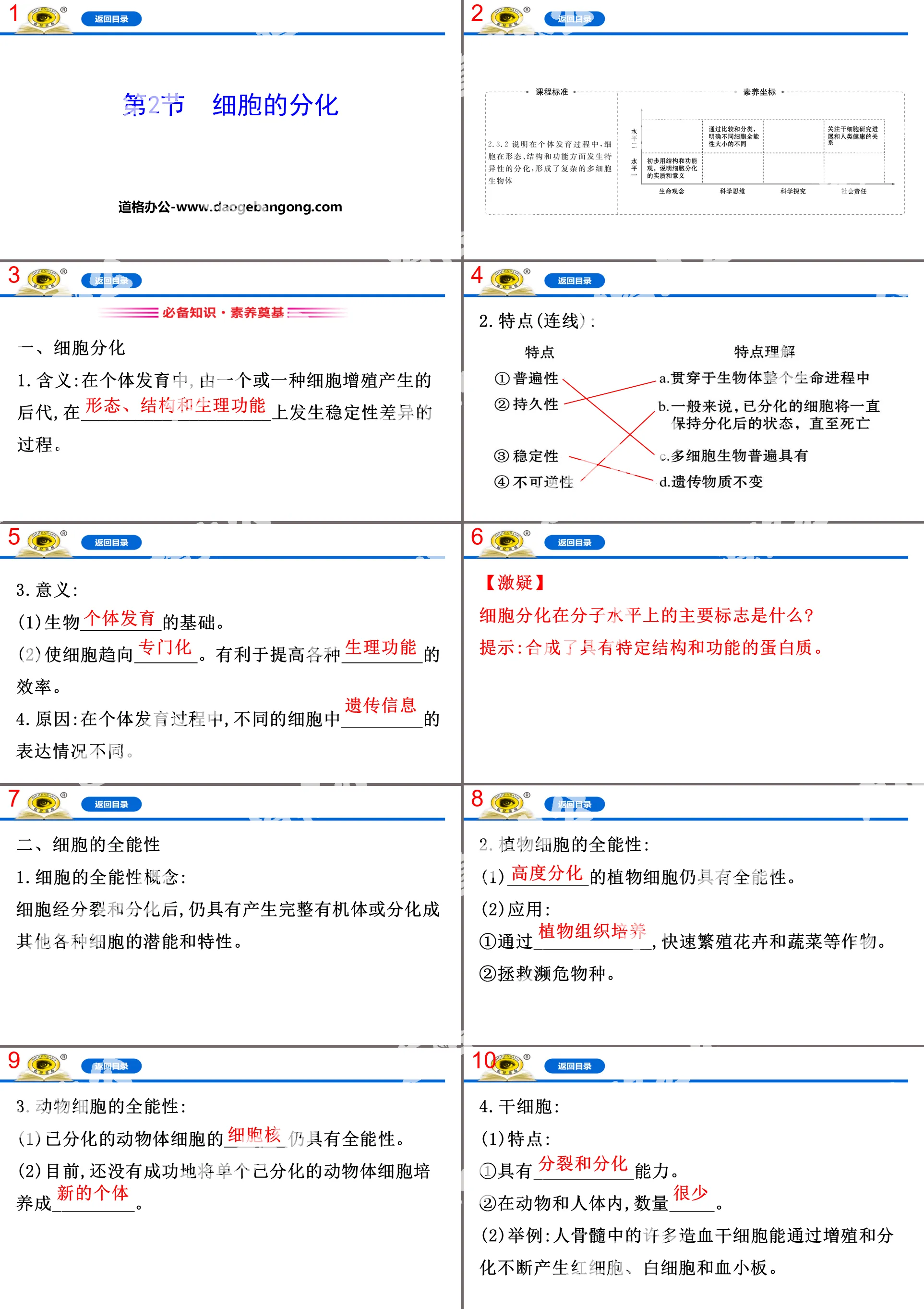 《細胞的分化》細胞的生命歷程PPT