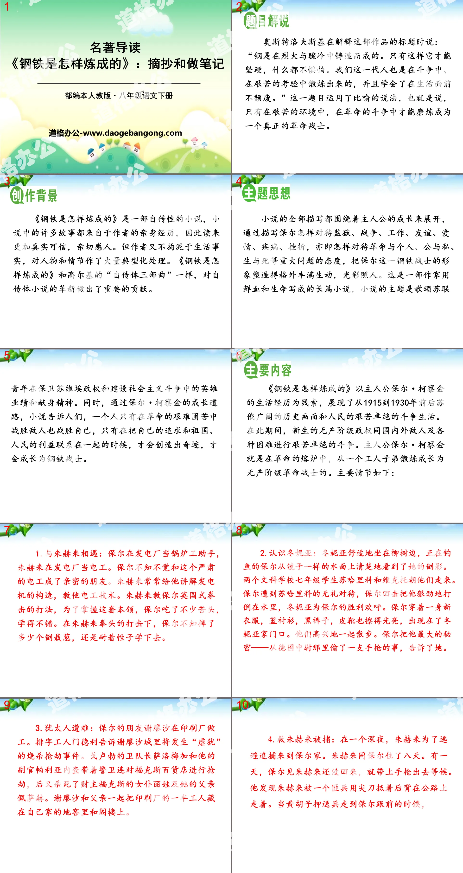 《钢铁是怎样炼成的》摘抄和做笔记PPT