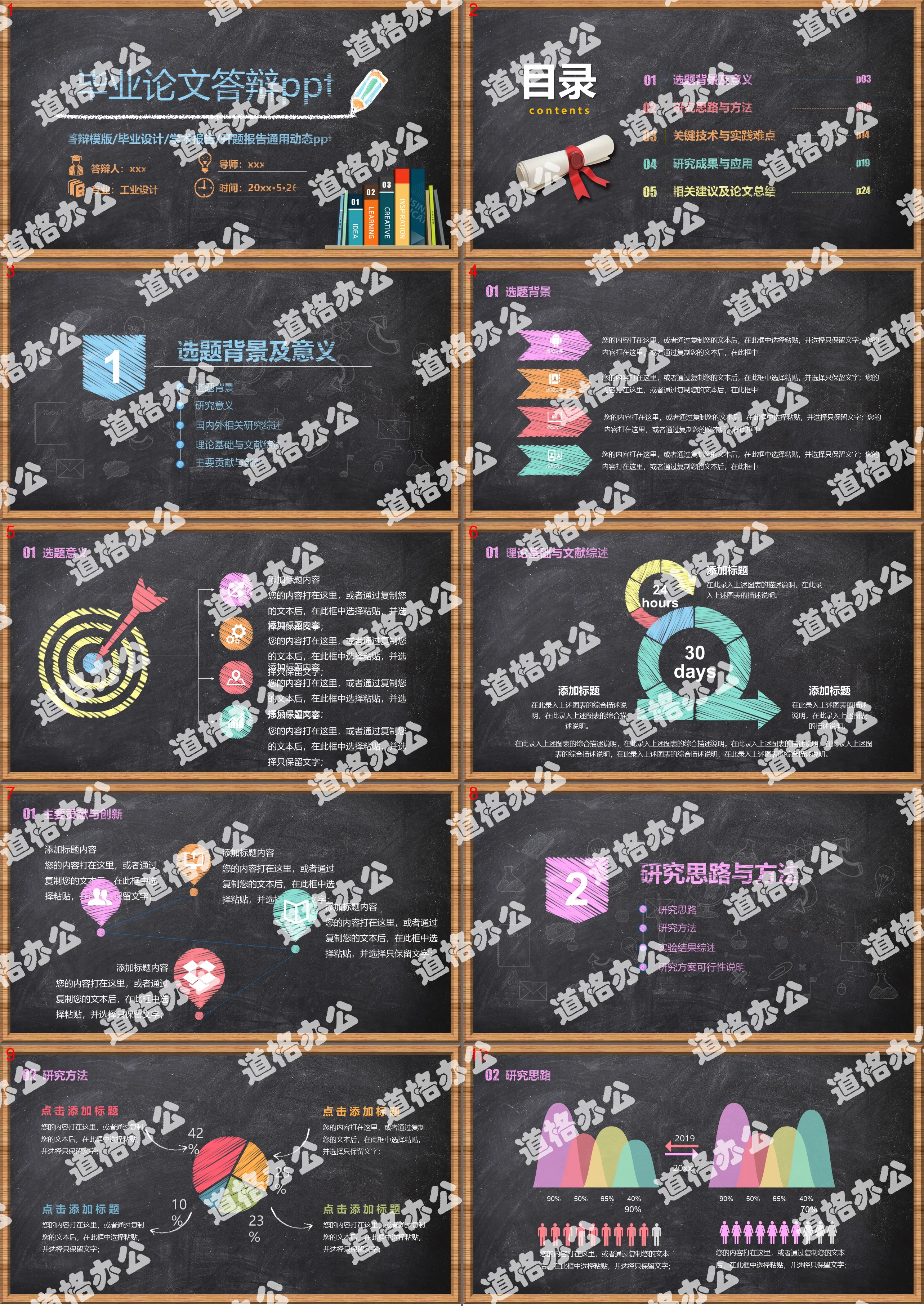 黑板粉筆手繪風格畢業答辯PPT模板