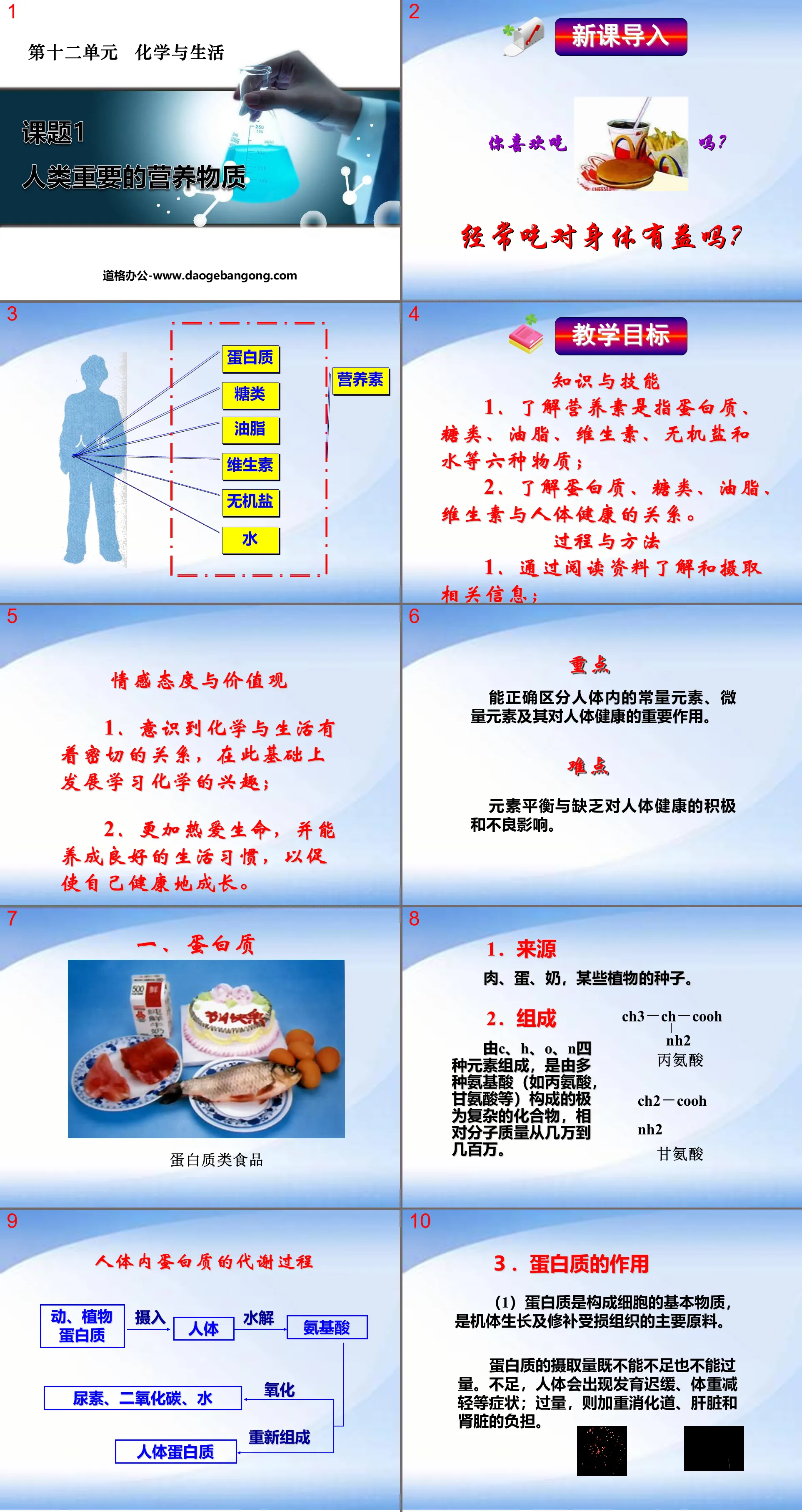 "Important Nutrients for Humans" Chemistry and Life PPT Courseware 2