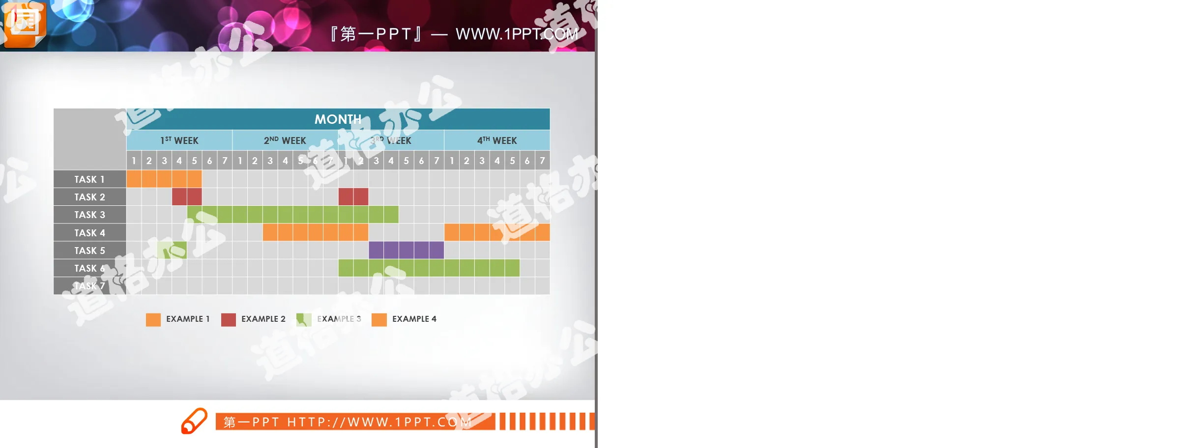 Colored flat monthly work completion PPT Gantt chart