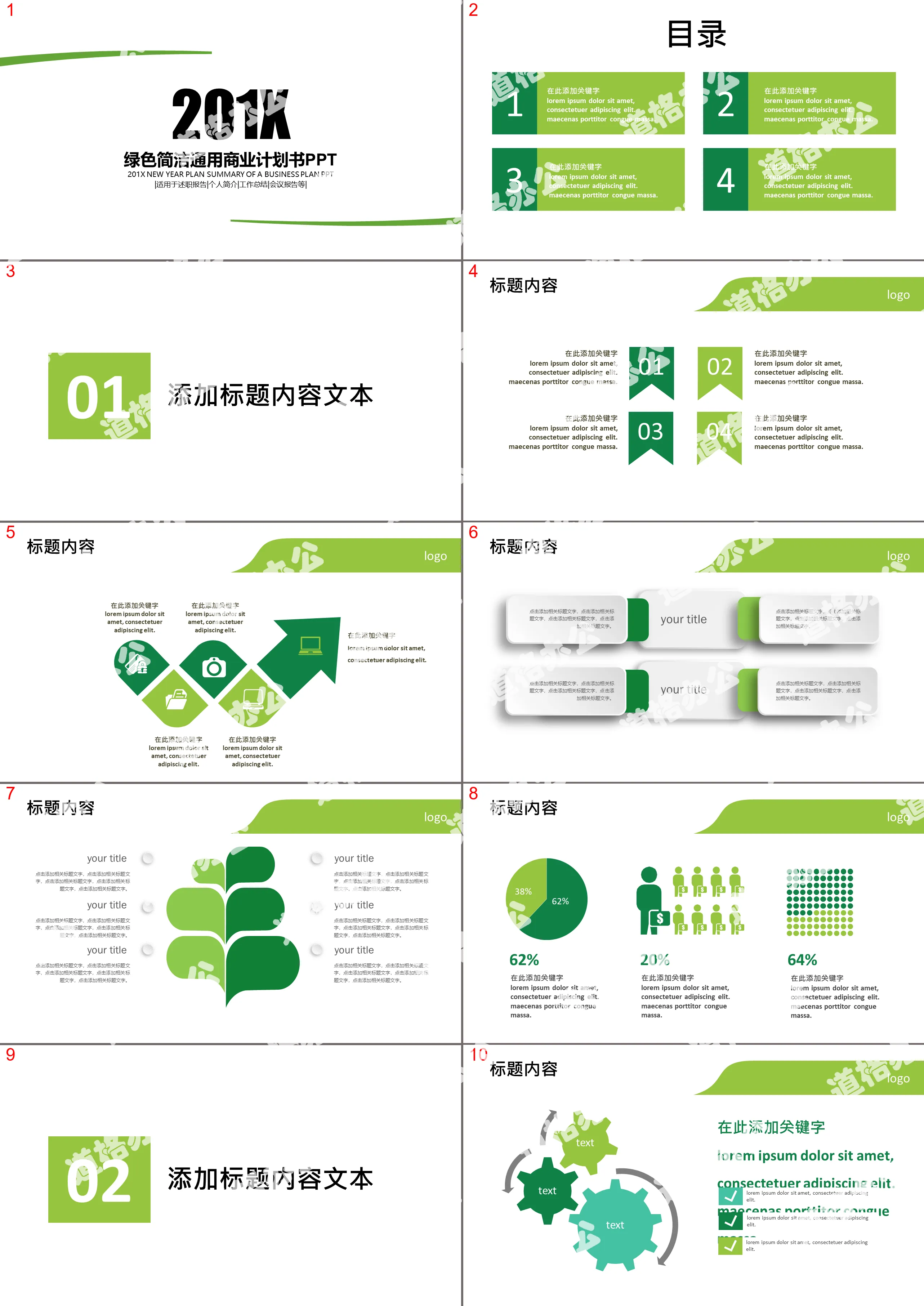 绿色极简风格通用商业计划书PPT模板