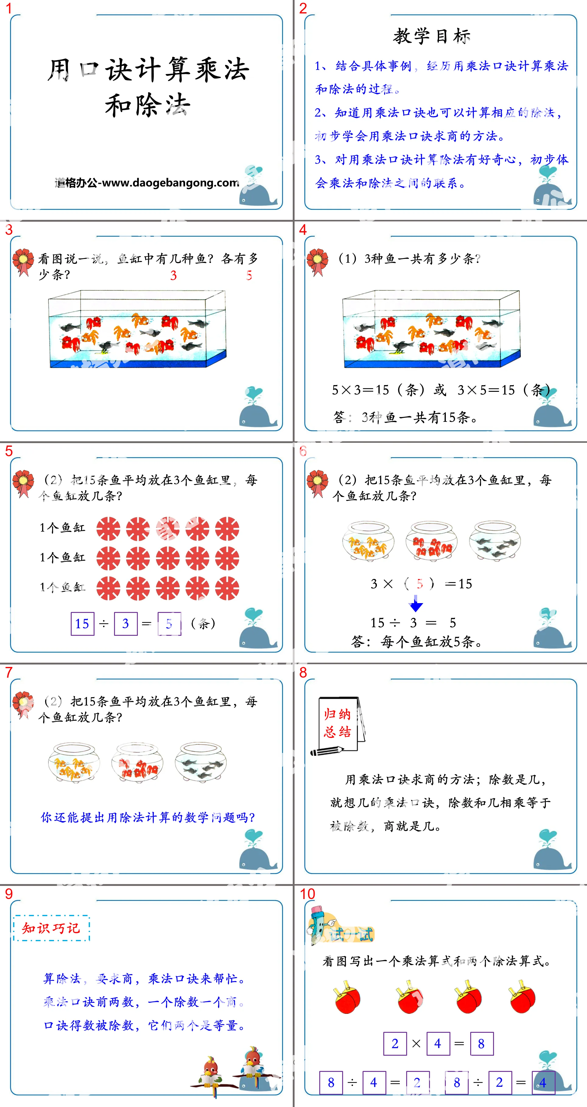 "Utiliser des formules pour calculer la multiplication et la division" Didacticiel PPT sur la division des tables