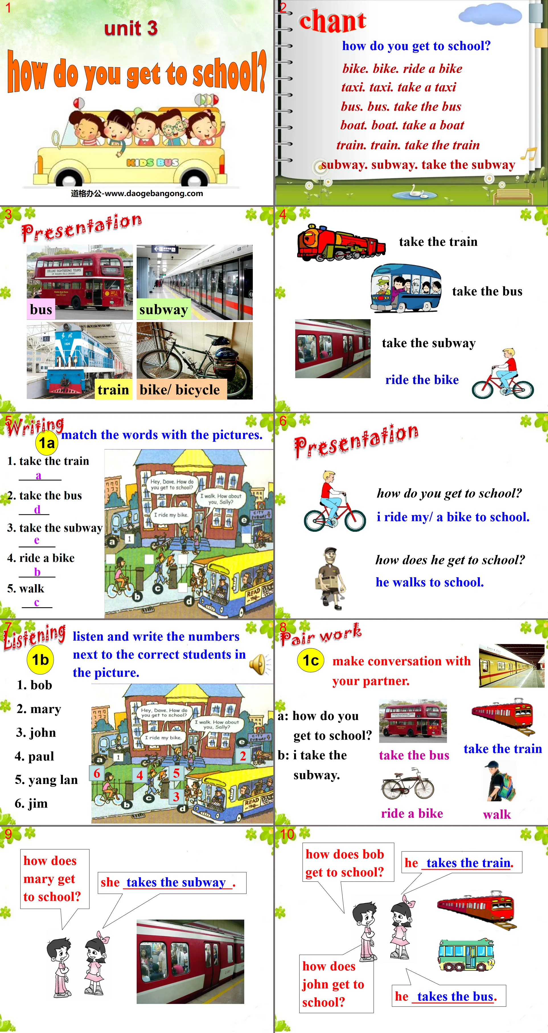 "How do you get to school?" PPT courseware 3