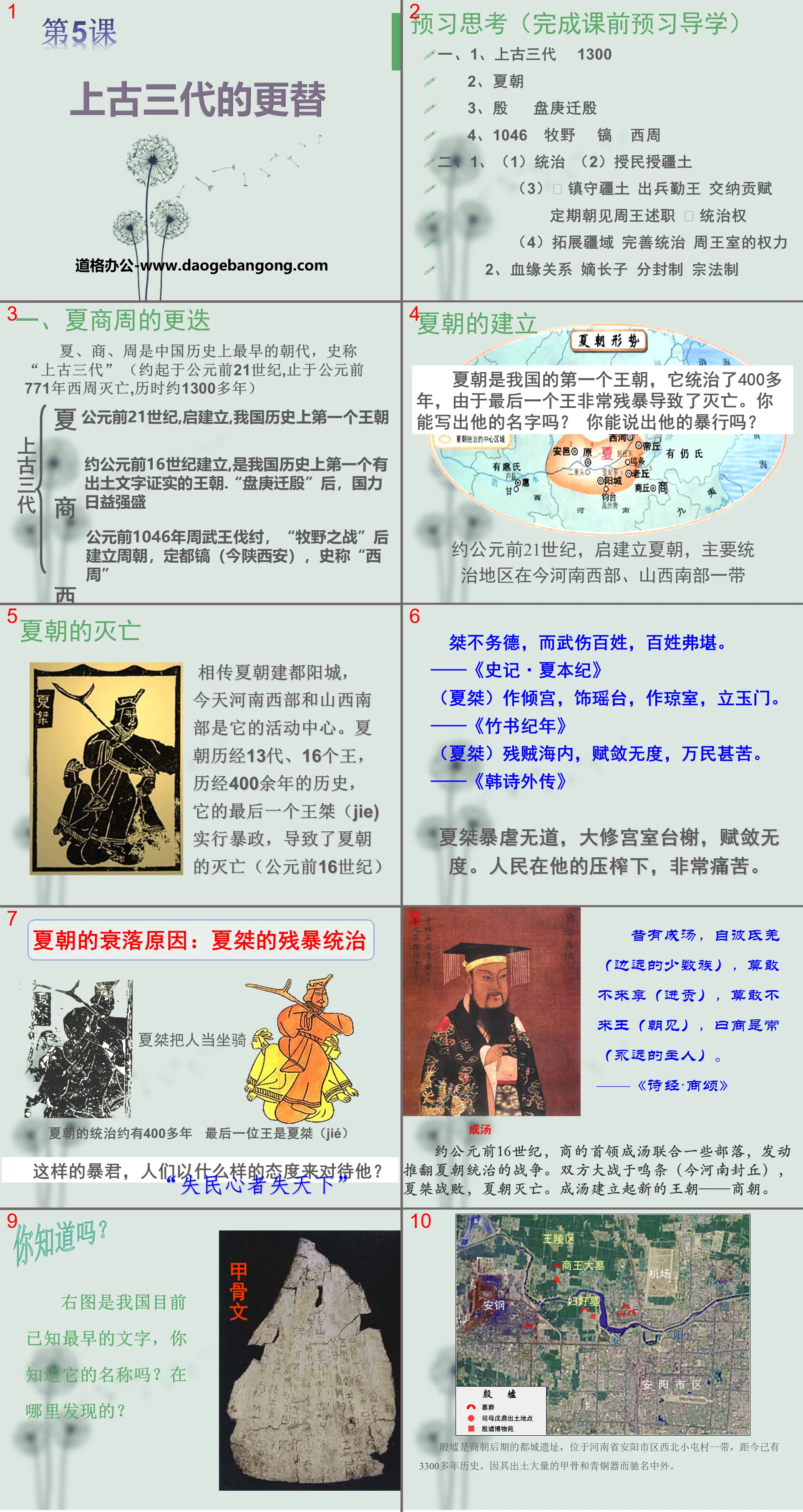 "The Replacement of Three Ancient Dynasties" PPT Courseware of Xia, Shang and Zhou Dynasties