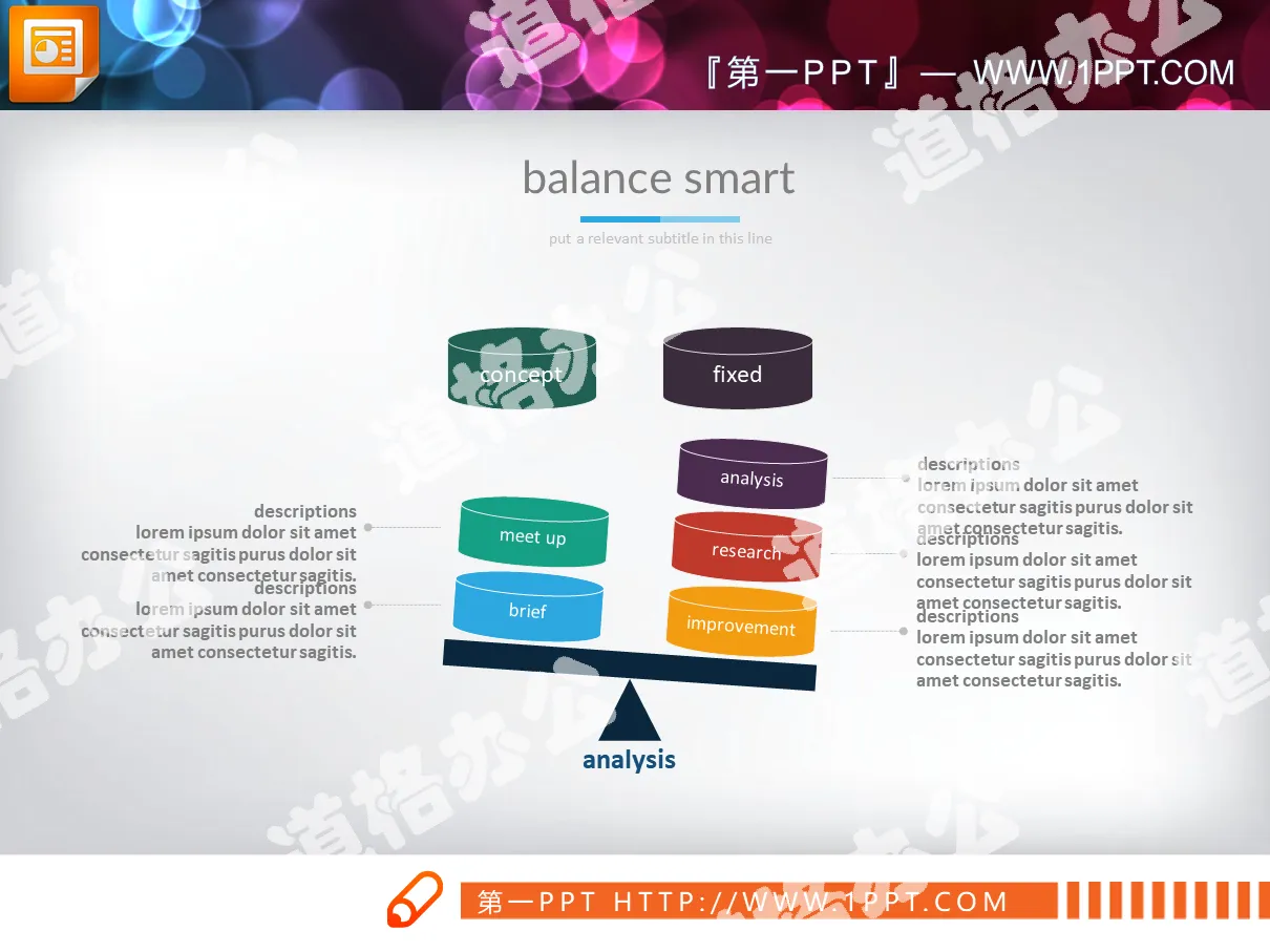 Tableau PPT de comparaison multifactorielle de l'équilibre des couleurs