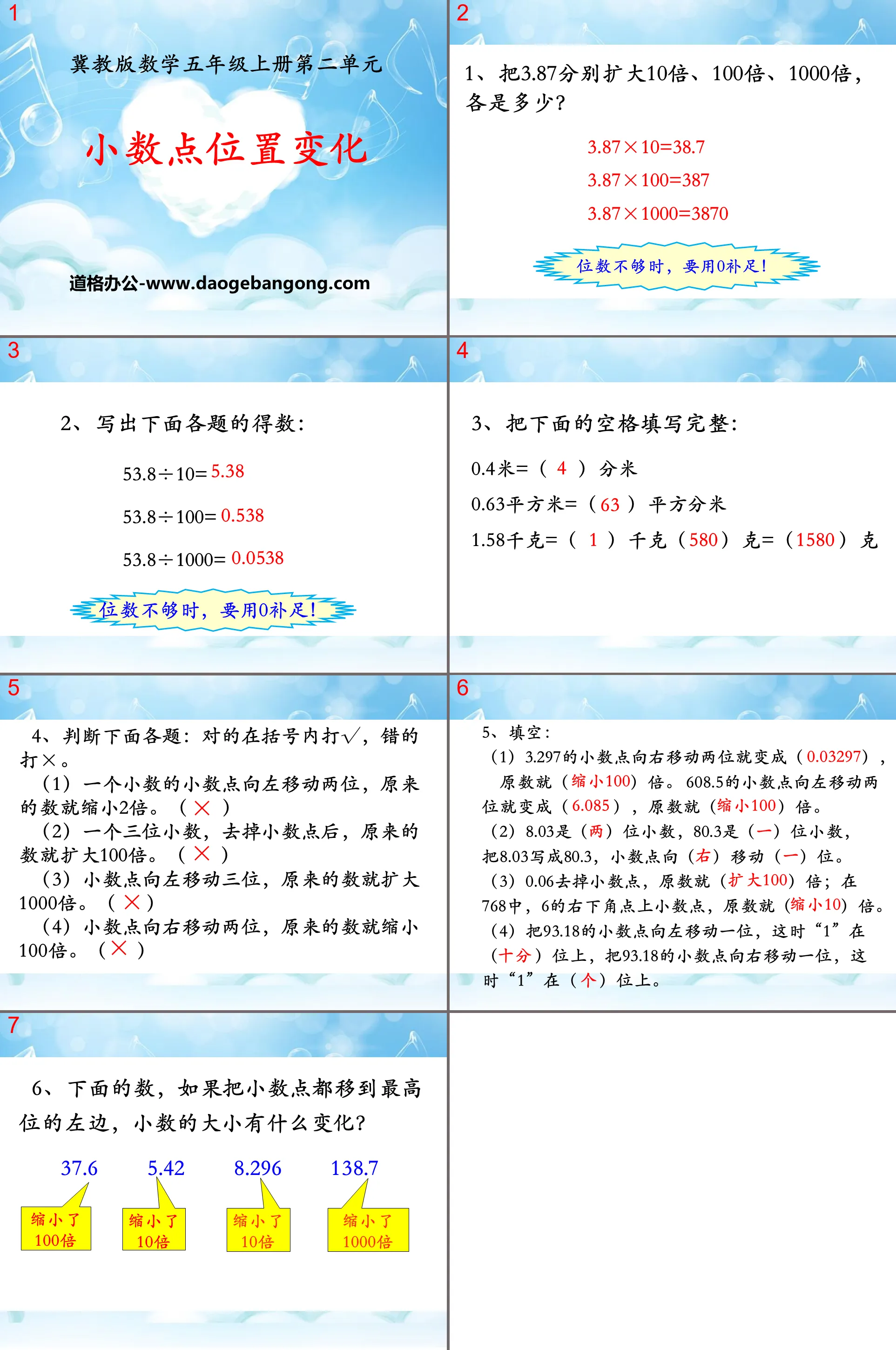 "Changes in Decimal Point Position" Decimal Multiplication PPT Courseware