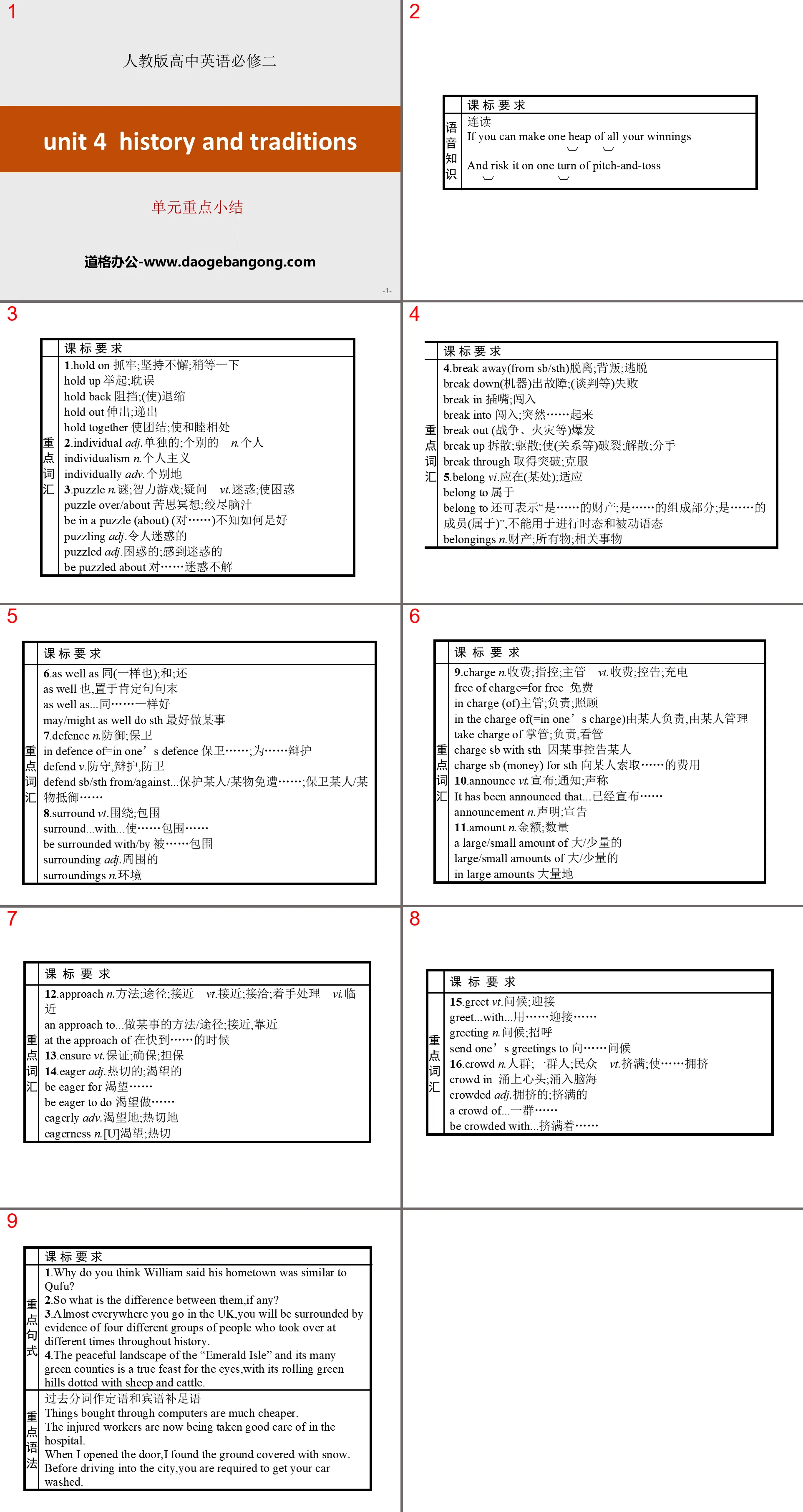 "History and traditions" unit key summary PPT