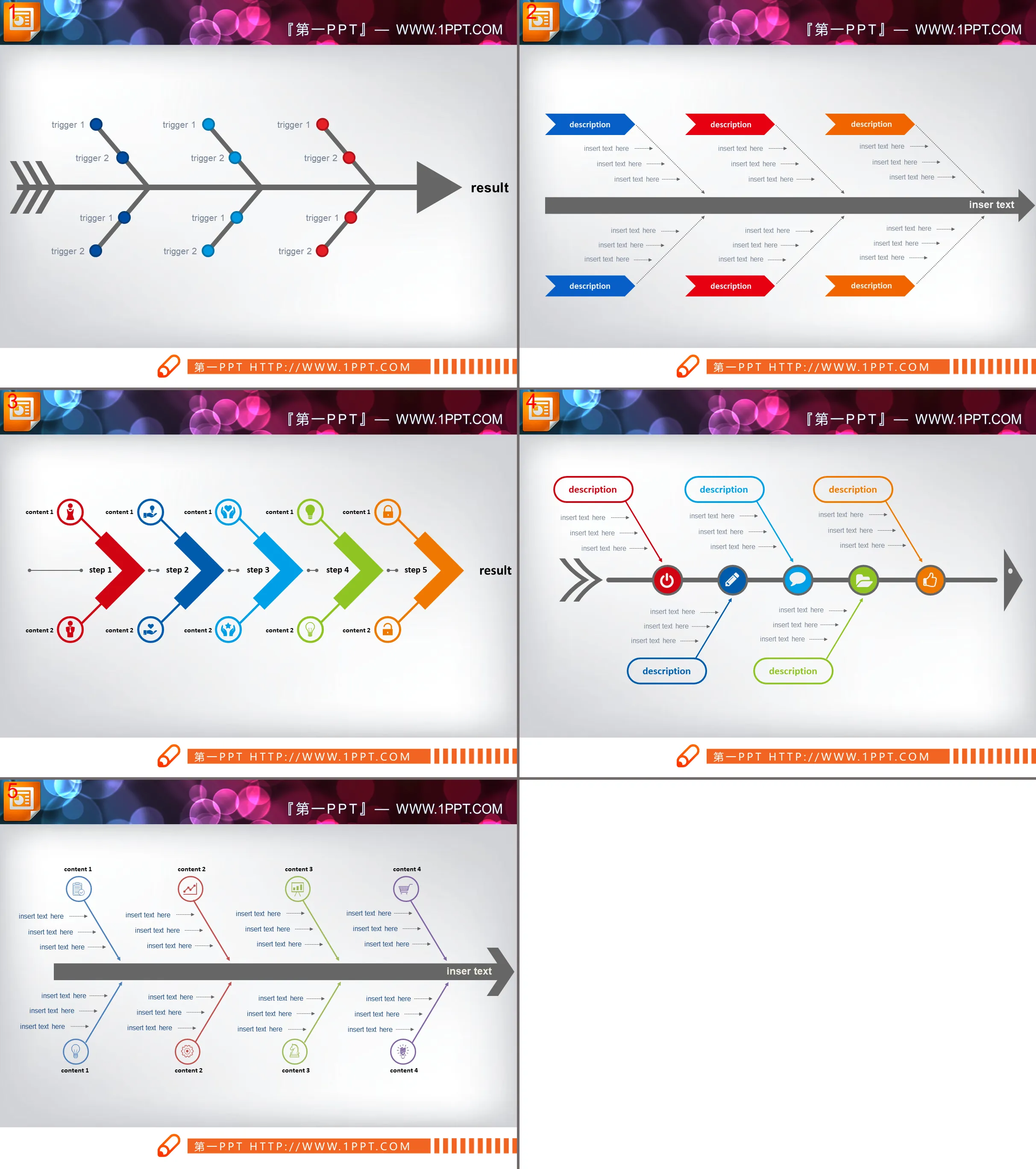 Five concise and practical PPT fishbone diagrams