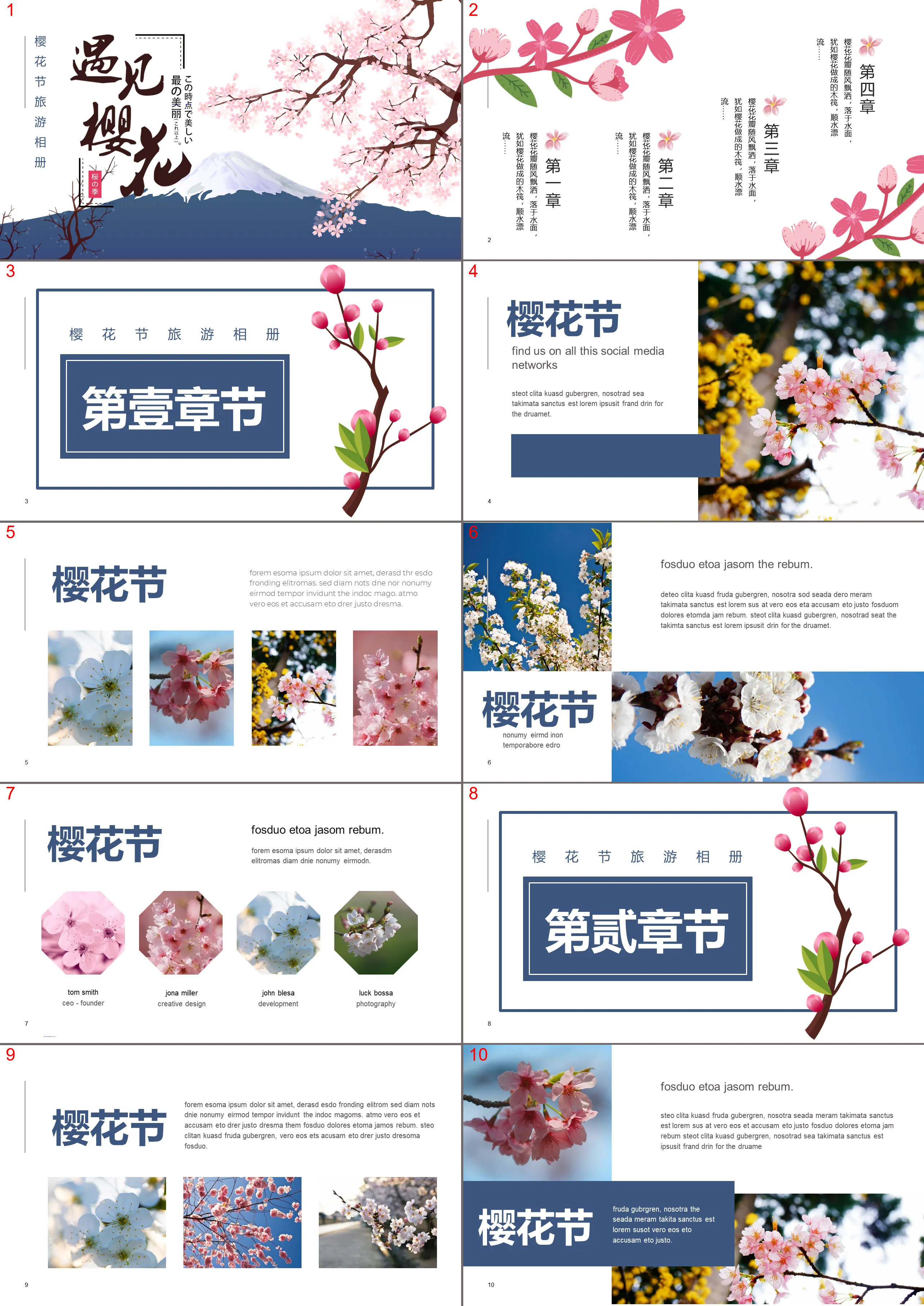 Vector hand-drawn "Meet Sakura" travel photo album PPT template free download