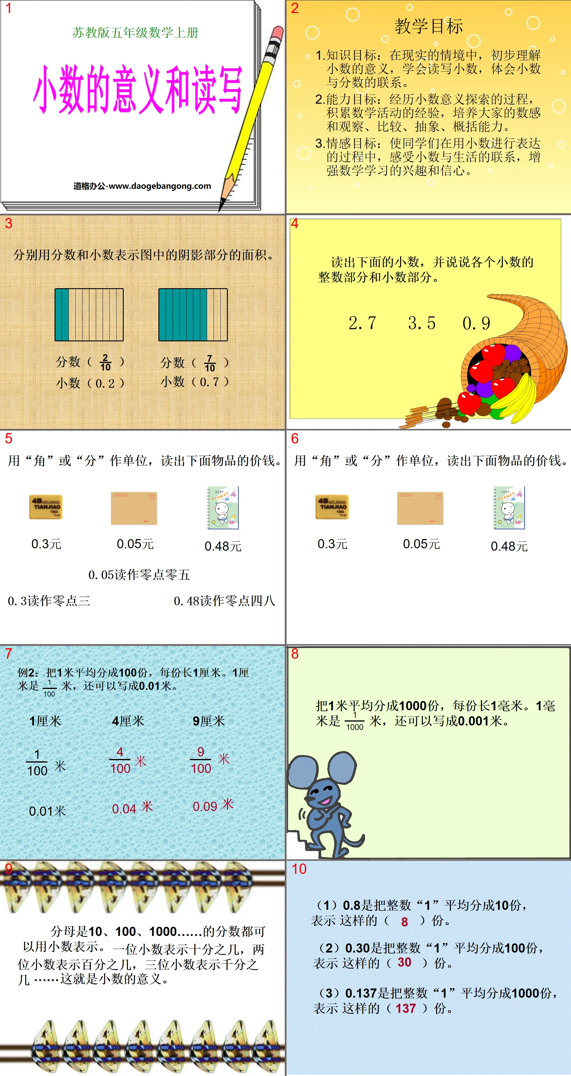 "The Meaning and Reading and Writing of Decimals" The Meaning and Properties of Decimals PPT Courseware 2