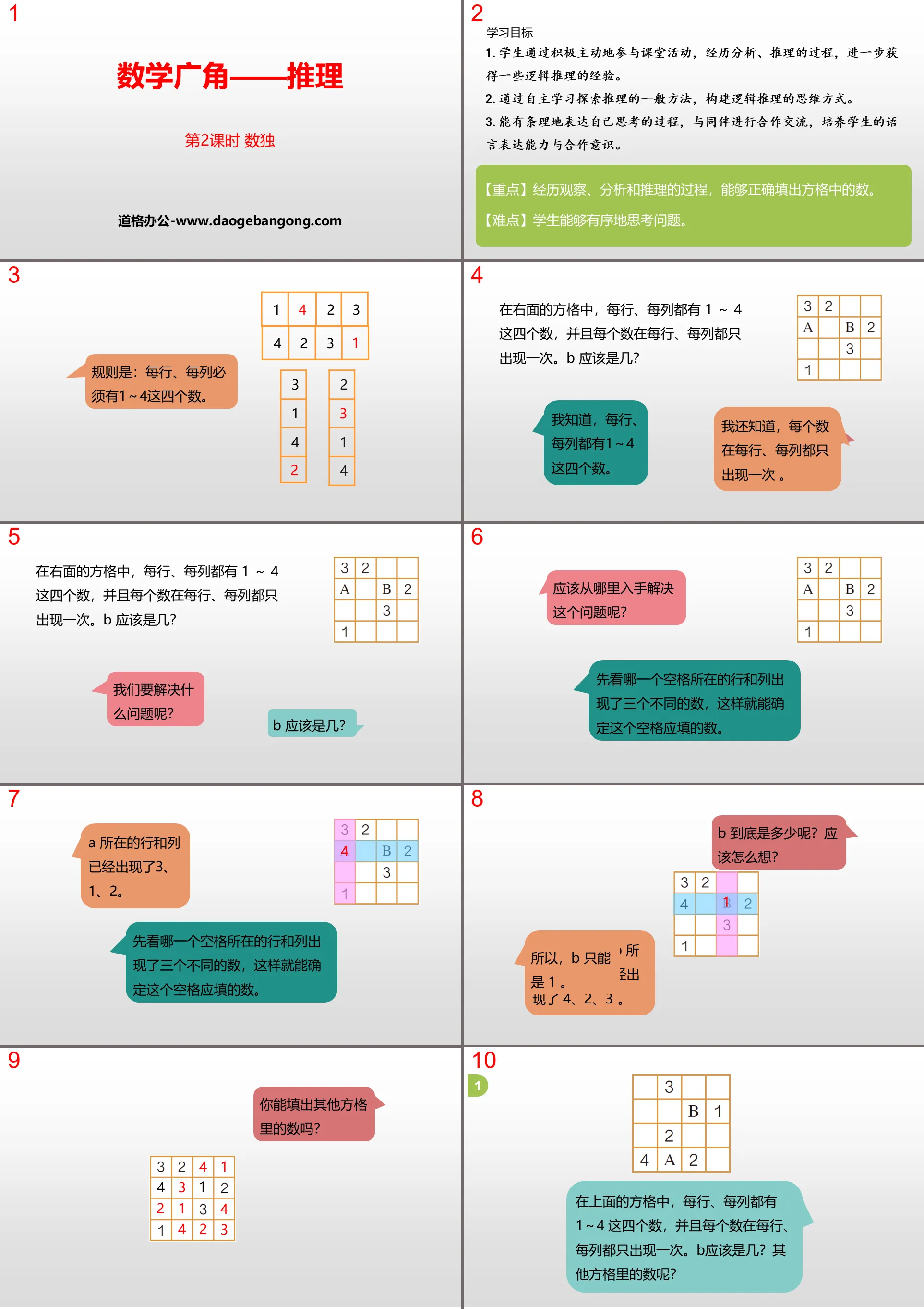 "Wide Angle of Mathematics - Reasoning" PPT (Lesson 2 Sudoku)