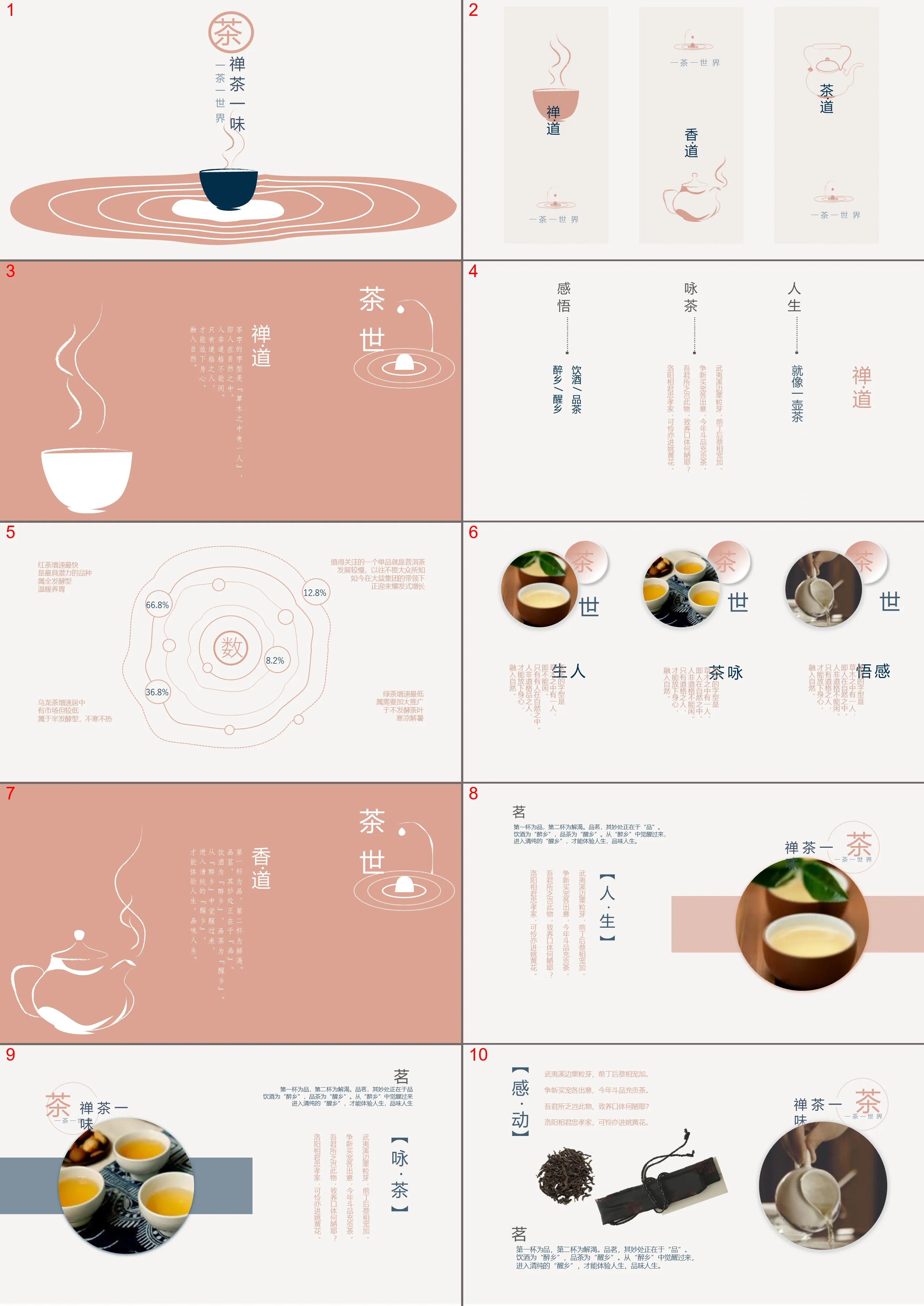 Vector cartoon style Zen tea blind PPT template