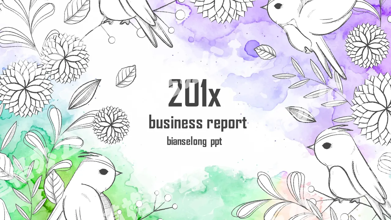 Fresh watercolor hand-painted flowers and birds background art design PPT template