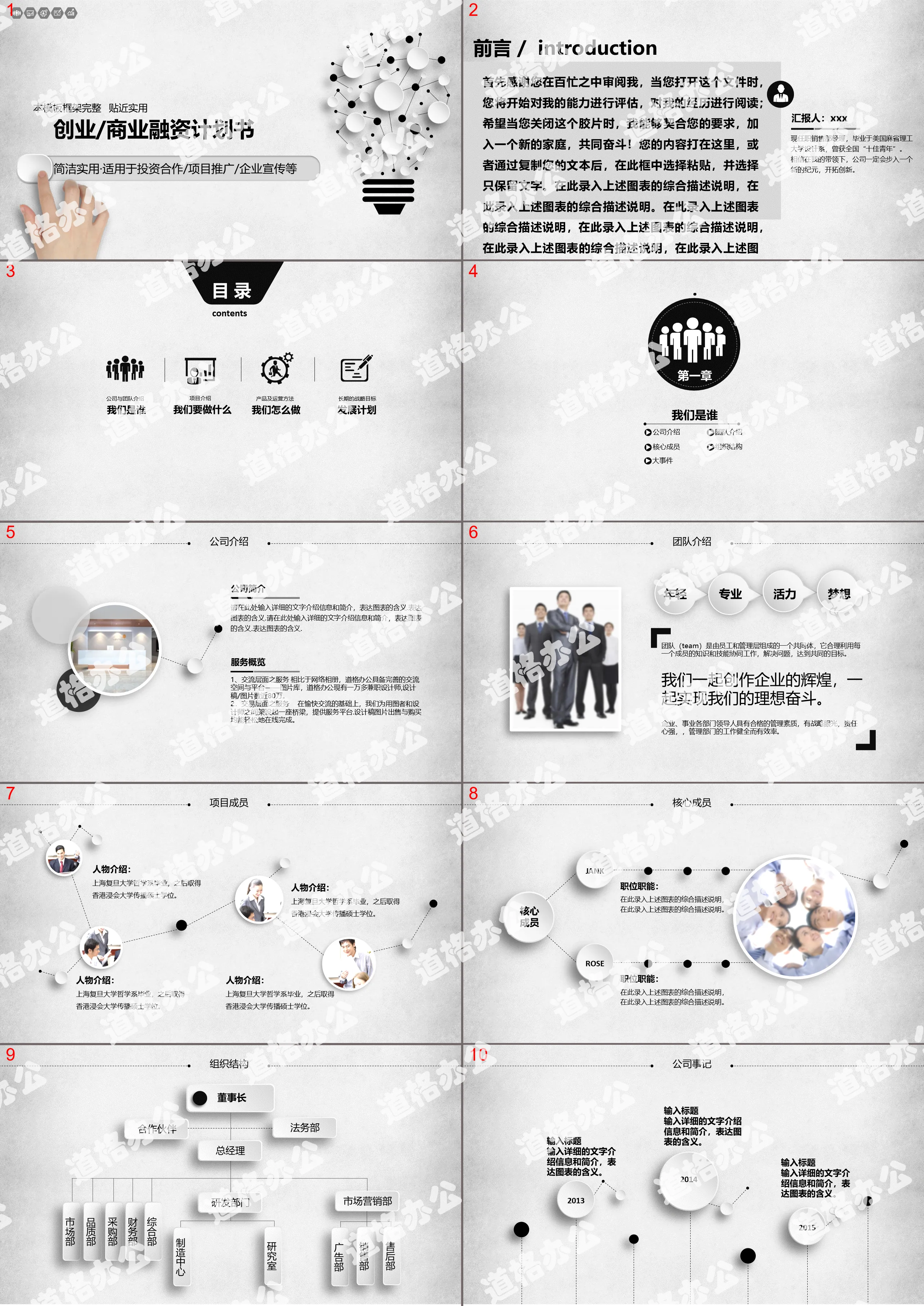 Micro three-dimensional business financing PPT template with black and white abstract light bulb background