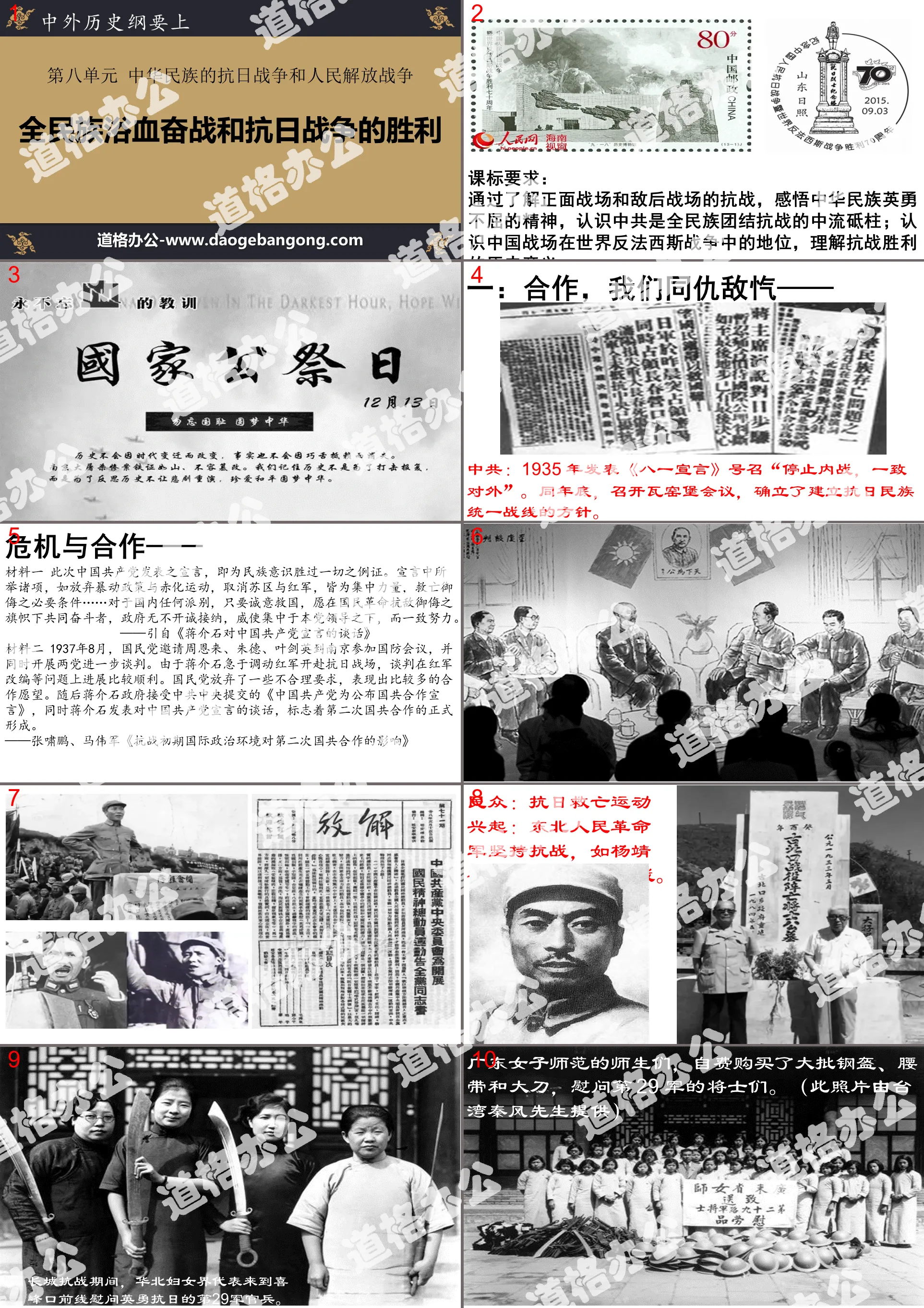 《全民族浴血奋战和抗日战争的胜利》中华民族的抗日战争和人民解放战争PPT
