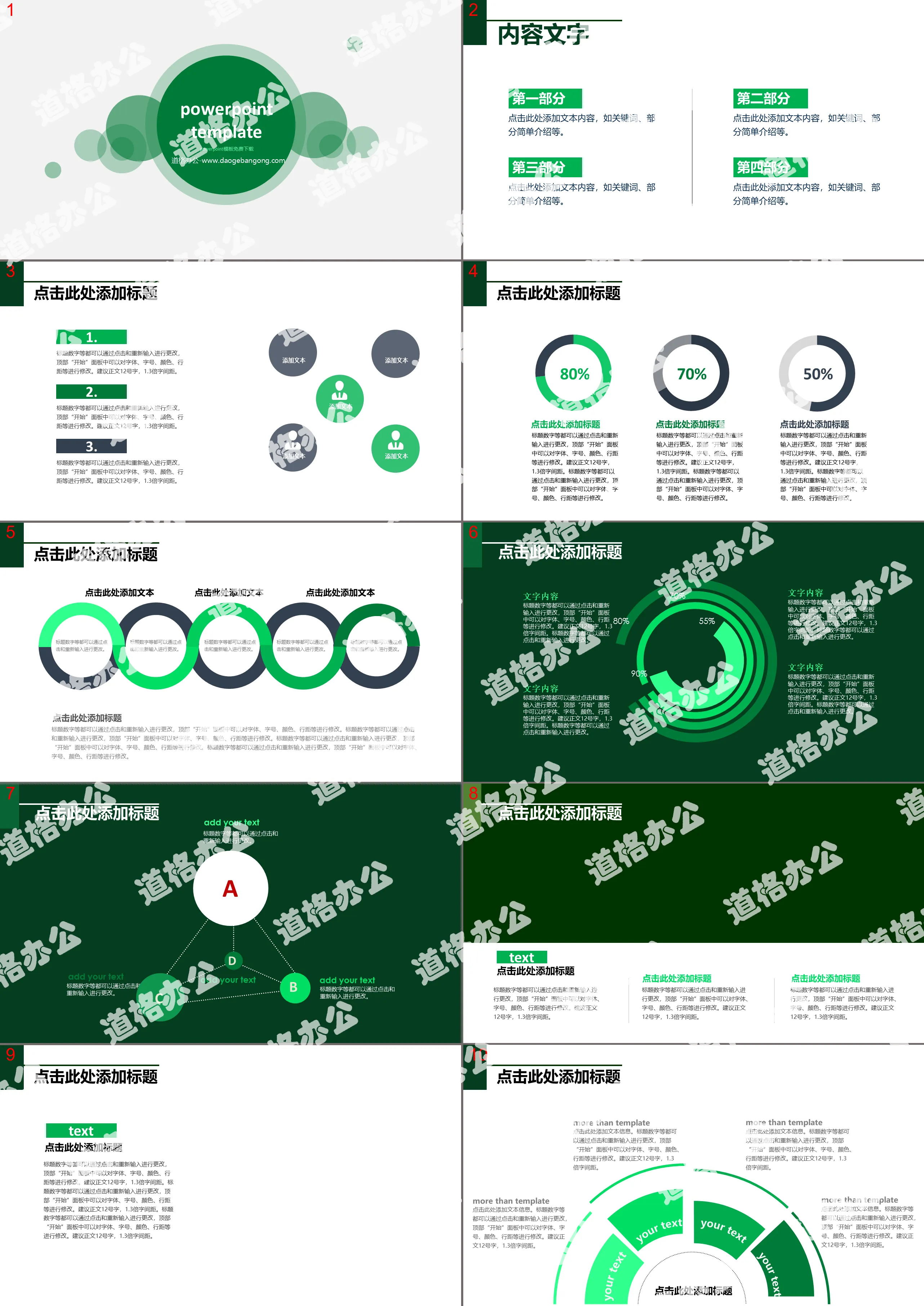 Simple PPT template composed of green circular background