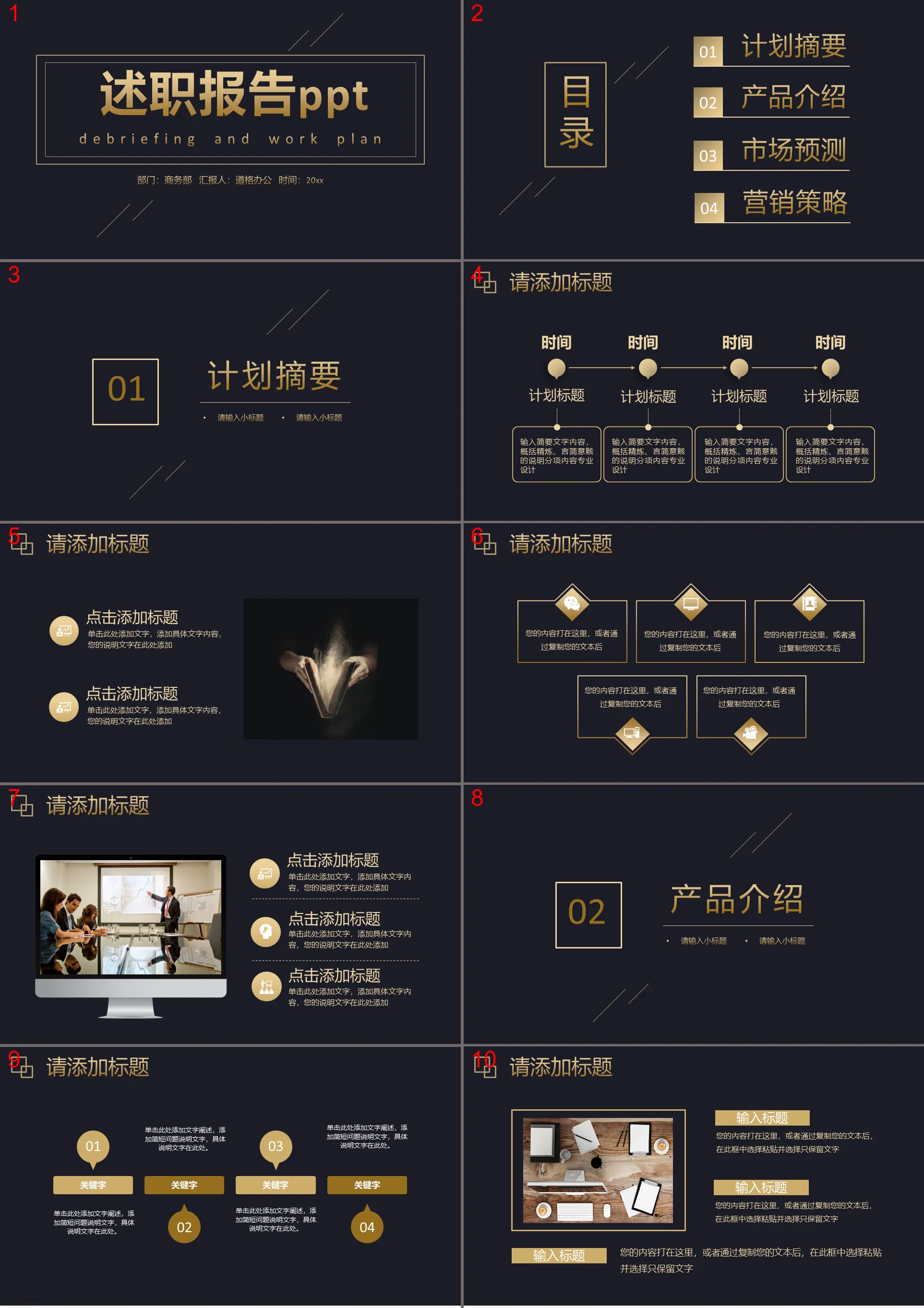 簡約黑金述職報告PPT範本免費下載